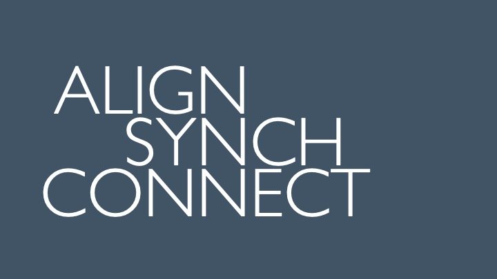 Text graphic with the words 'ALIGN SYNCH CONNECT' on a dark blue background.