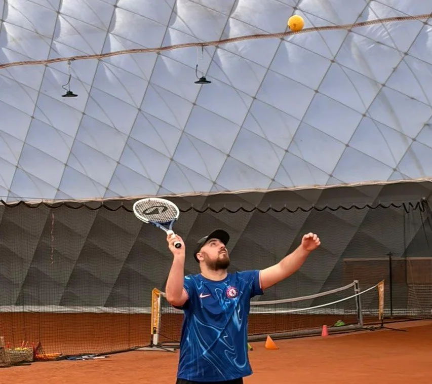 Rick Bouwens from The Netherlands hitting a serve.