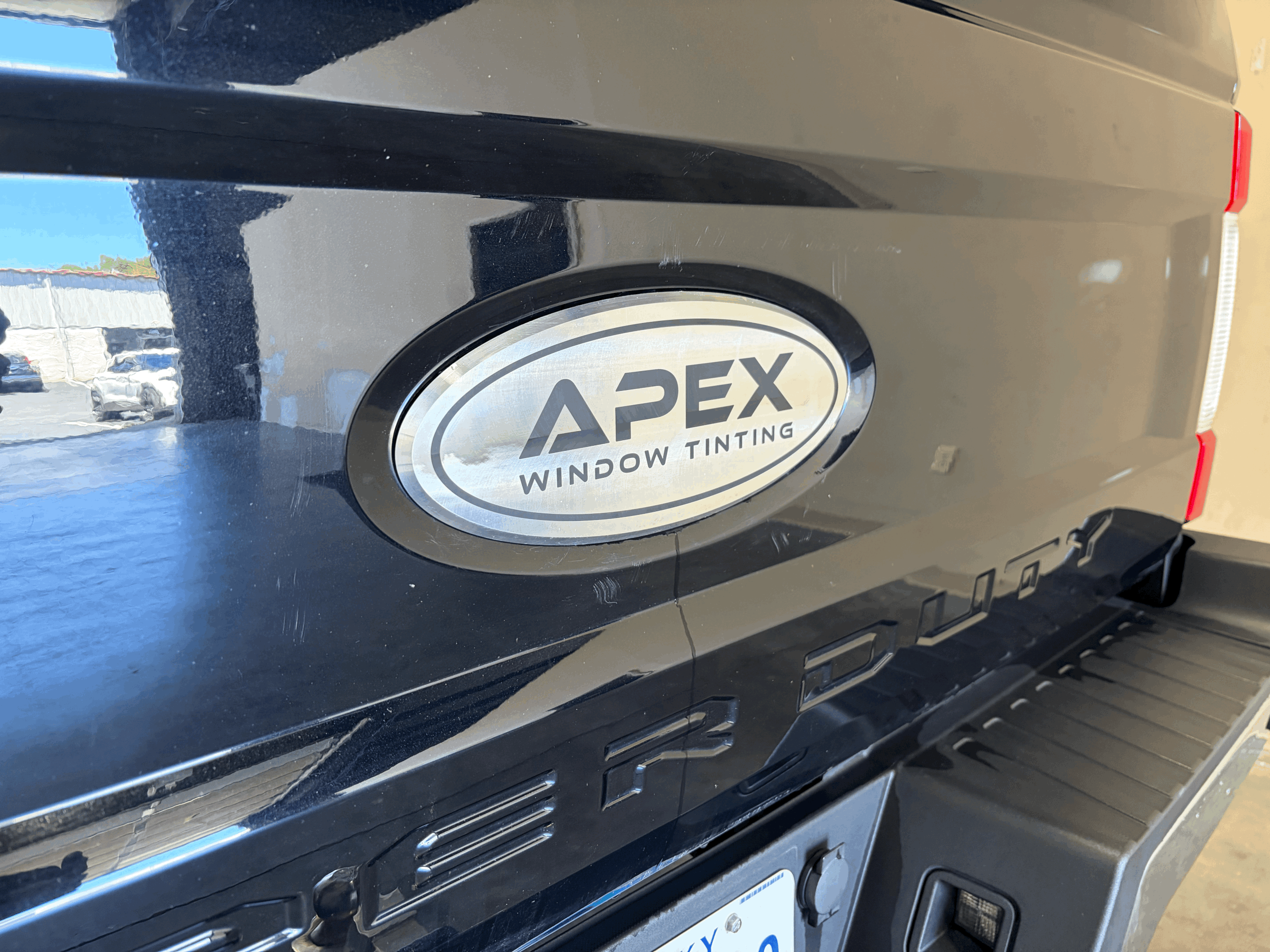 ford f35 billet rear/tailgate emblem-apex window tinting