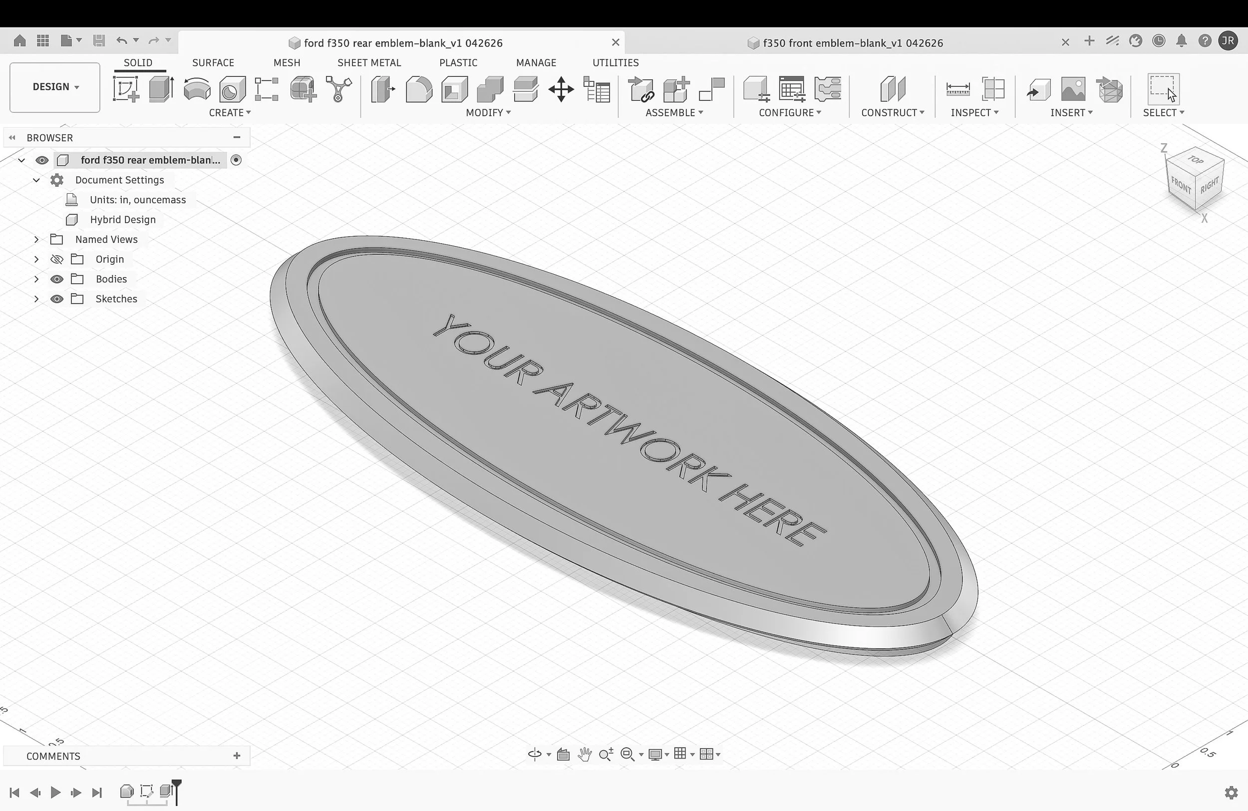 Ford F-350 Billet Rear/Tailgate Emblem - Customizable