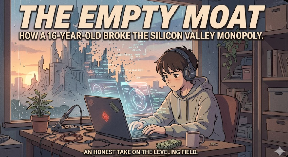 article cove rimage: young man coding while a castle erodes away outside the window