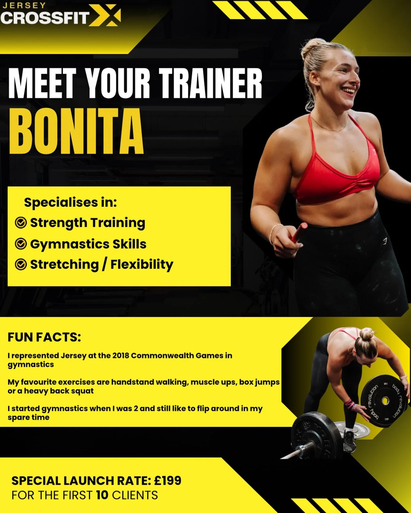 Meet your trainer - BONITA! 

Bonita is one of our personal trainers and part of the KickStart Programme. Here is a little about Bonita and what she brings to the team: 

&ldquo;Hey, I&rsquo;m Bonita! 
I come from a gymnastics background and have ove