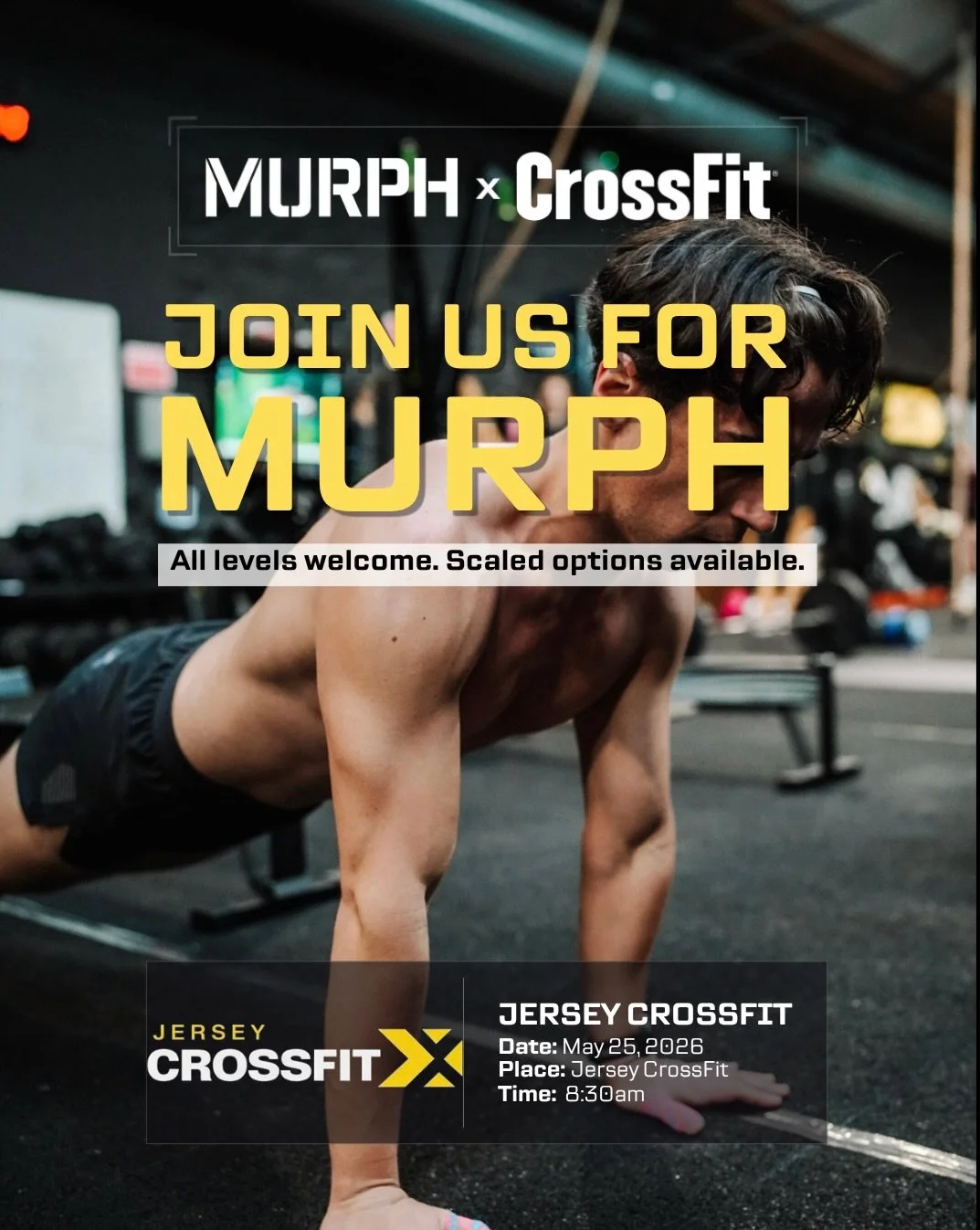 MURPH 2026 🔥

Ready to test yourself alongside the community? 💪
Join us for one of the biggest workouts of the year, whether it&rsquo;s your first Murph or you&rsquo;re coming back for more, there&rsquo;ll be scaled options for all levels.

Big ene