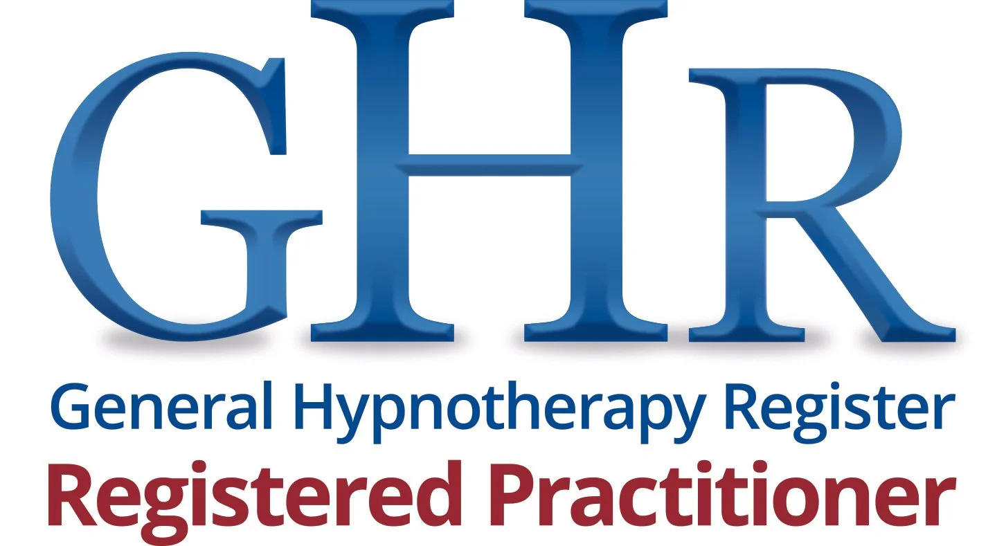 Logo of the General Hypnotherapy Register with the acronym GHR in large blue letters, and the text "General Hypnotherapy Register Registered Practitioner" underneath.