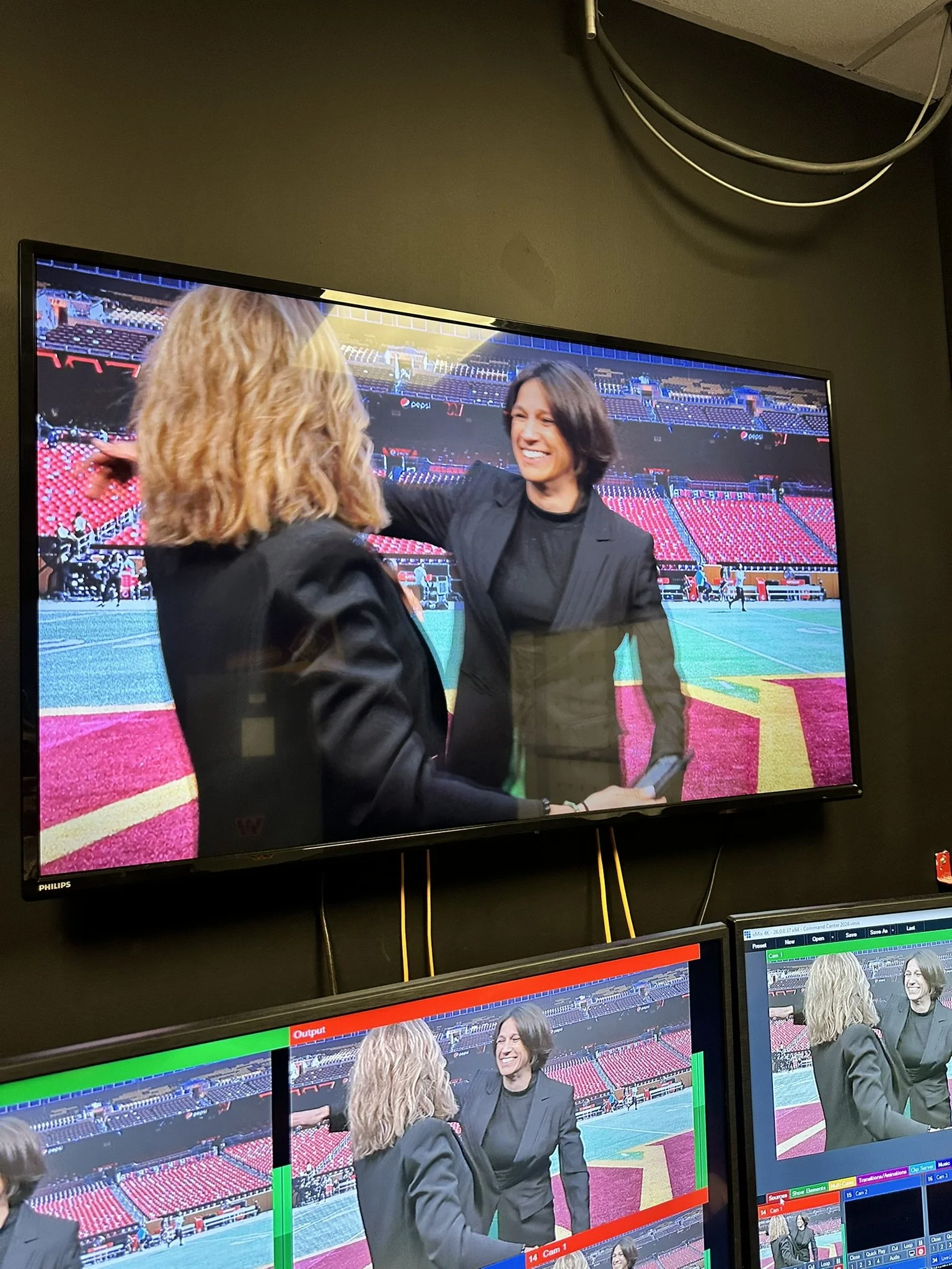 Sports broadcast interview recording athlete feature during major sporting event production