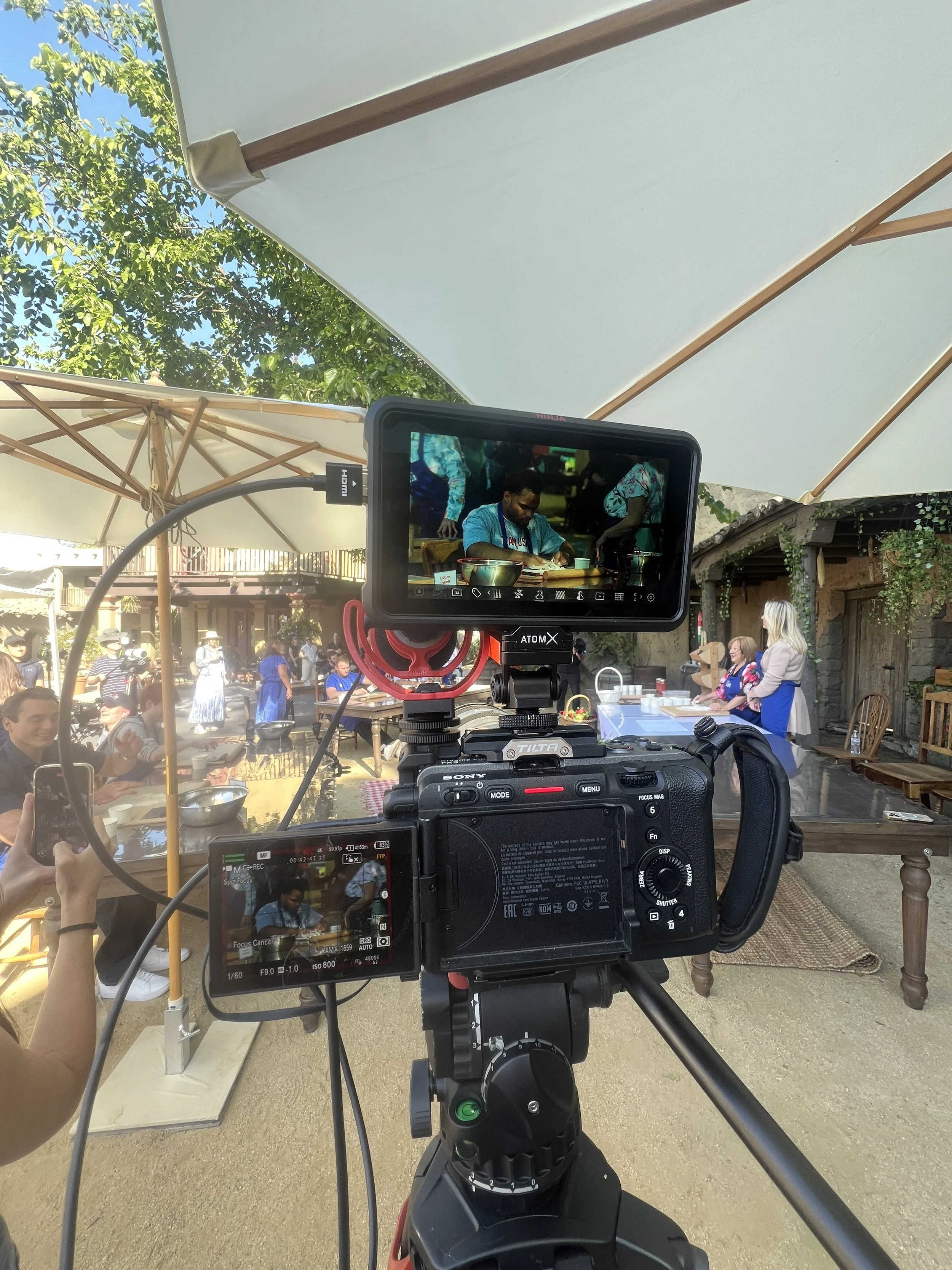 Video production setup filming interview for sports storytelling project