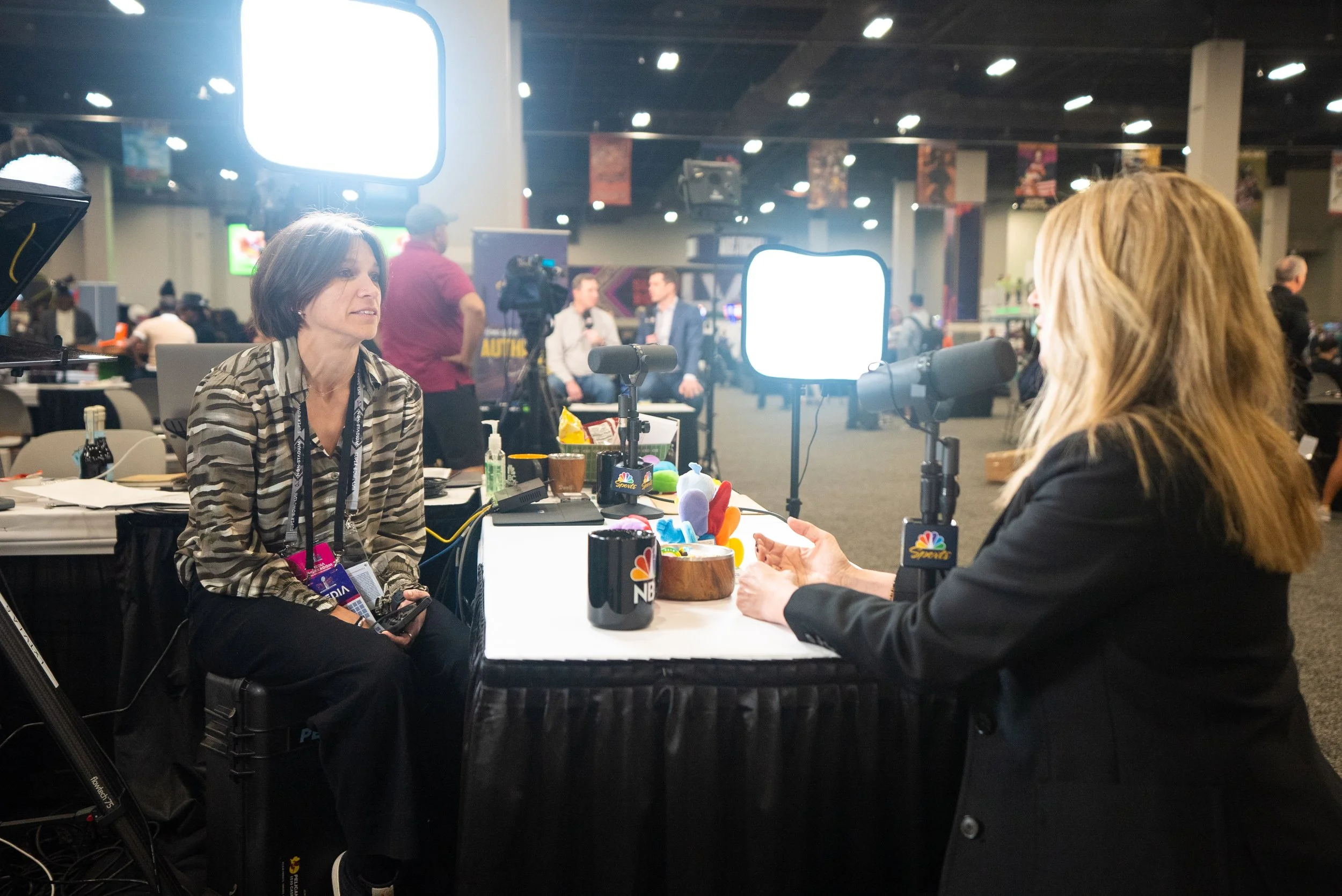 ports video production interview setup filming at Super Bowl