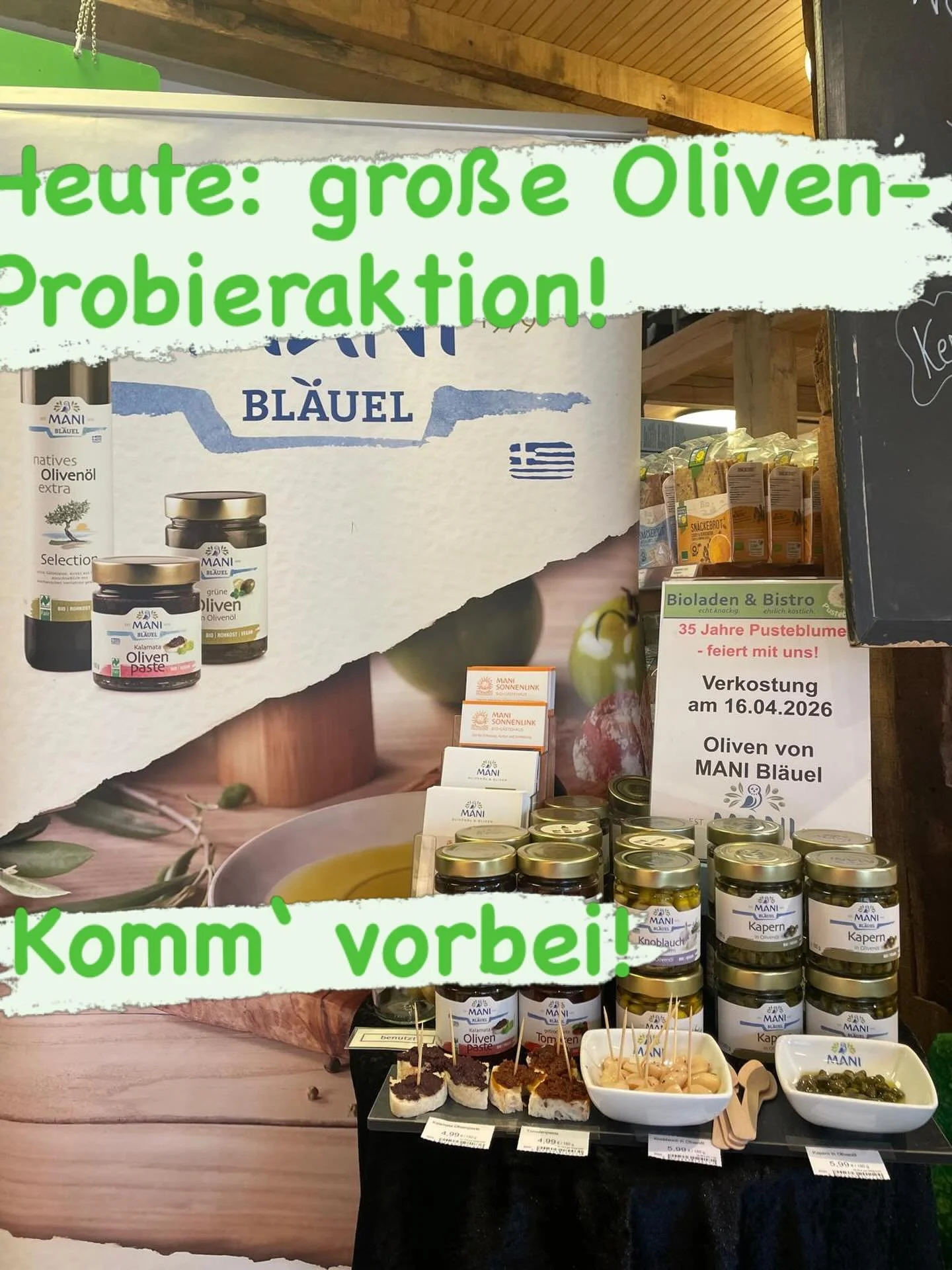 Heute gibt es Oliven und weitere Antipasti von Mani Bl&auml;uel zu probieren! #manibl&auml;uel  #probieraktion  #
