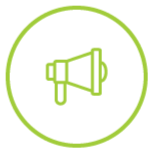 Icon of a loudspeaker or megaphone inside a green circle