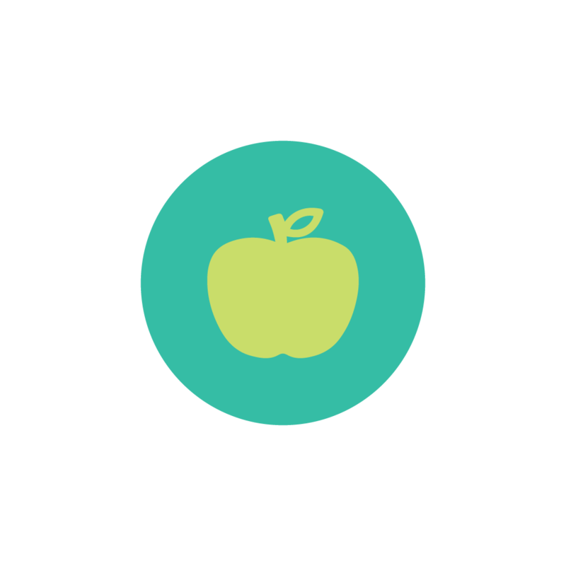 Logo with a green apple icon inside a turquoise circle, surrounded by the text "Healthy Eating" and "Nutrition Tips".