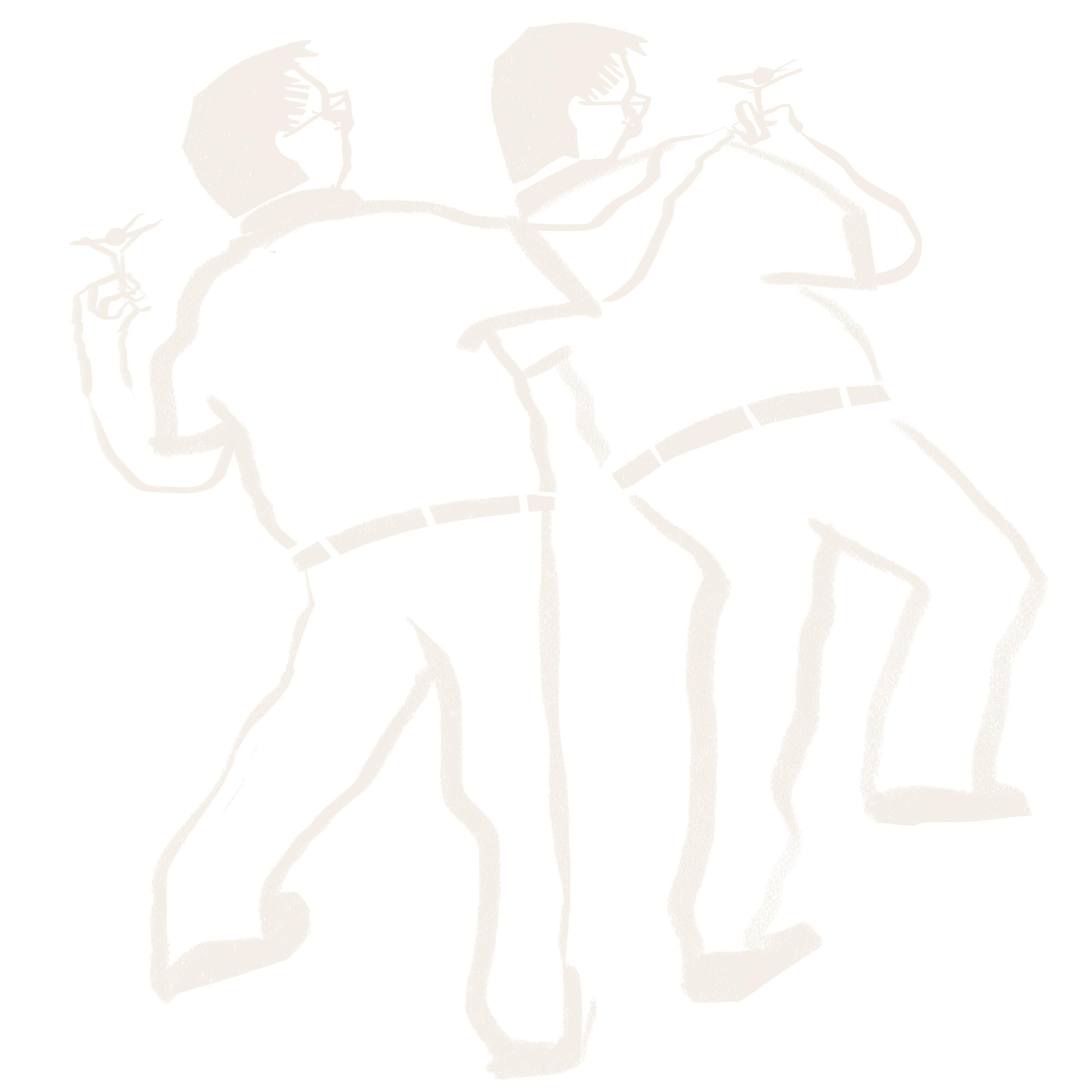 a sketch of two men dancing from behind