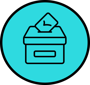 A ballot box with a piece of paper being inserted into it.