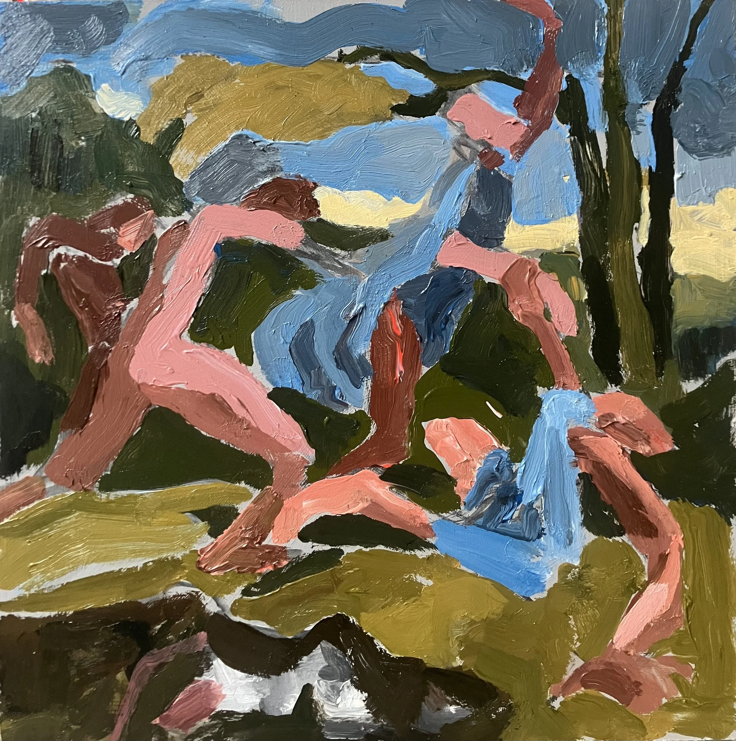 Falling Out - after Poussin, 2026, acrylic on board, 31 × 31 cm
