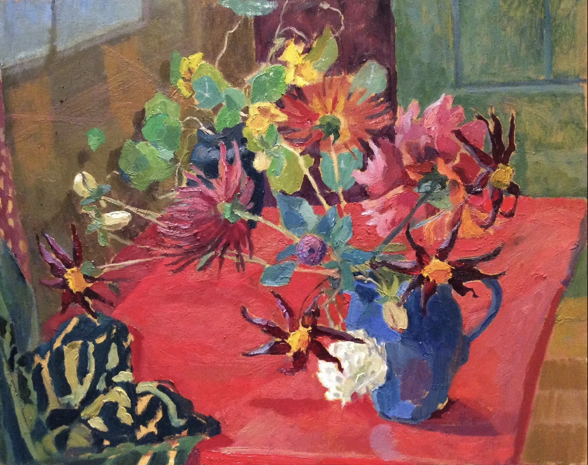 Polly's Dahlias, 2019, oil on canvas, 45 x 60 cm