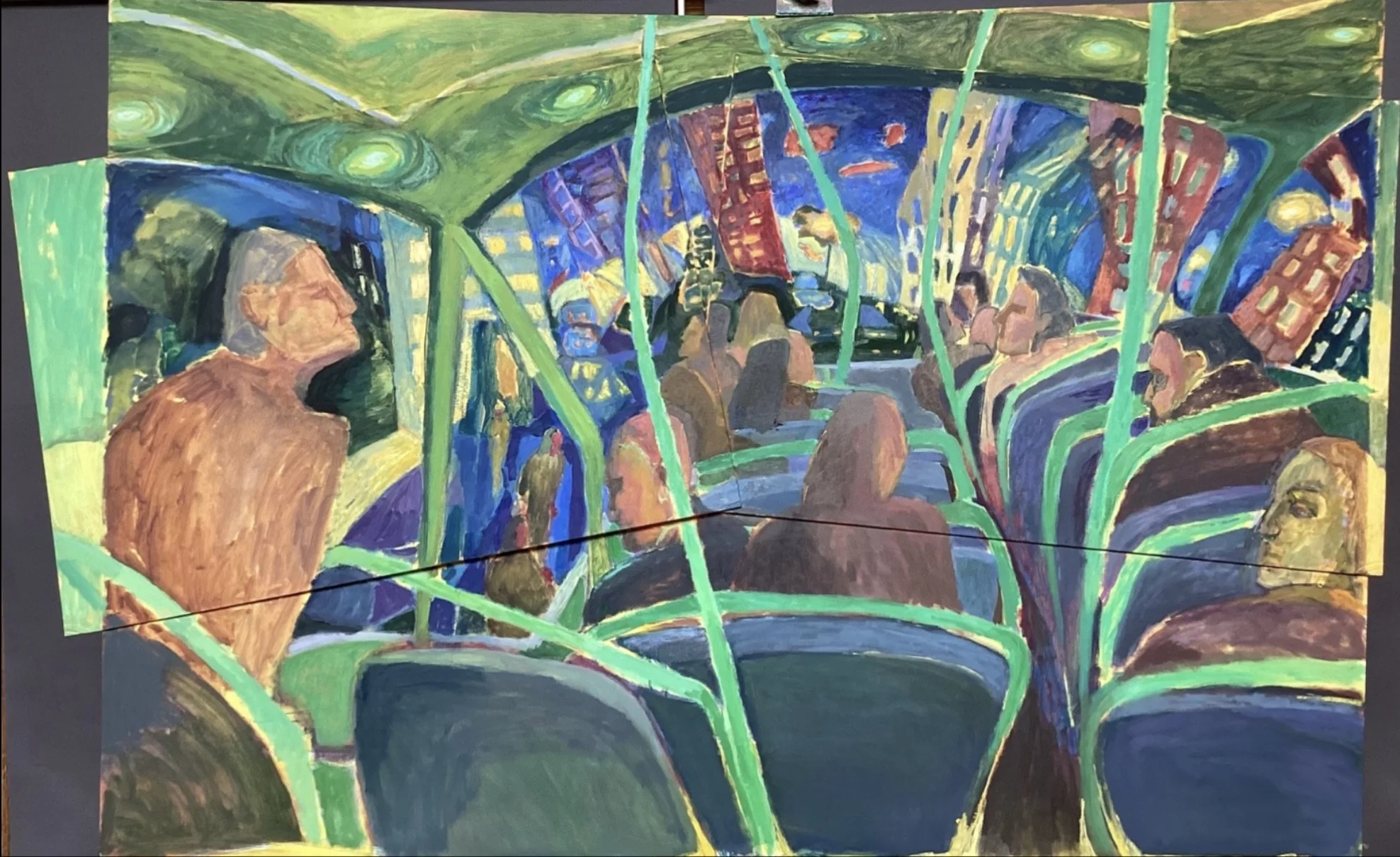 Night Bus (2024), oil on board, 130 x 220cm 