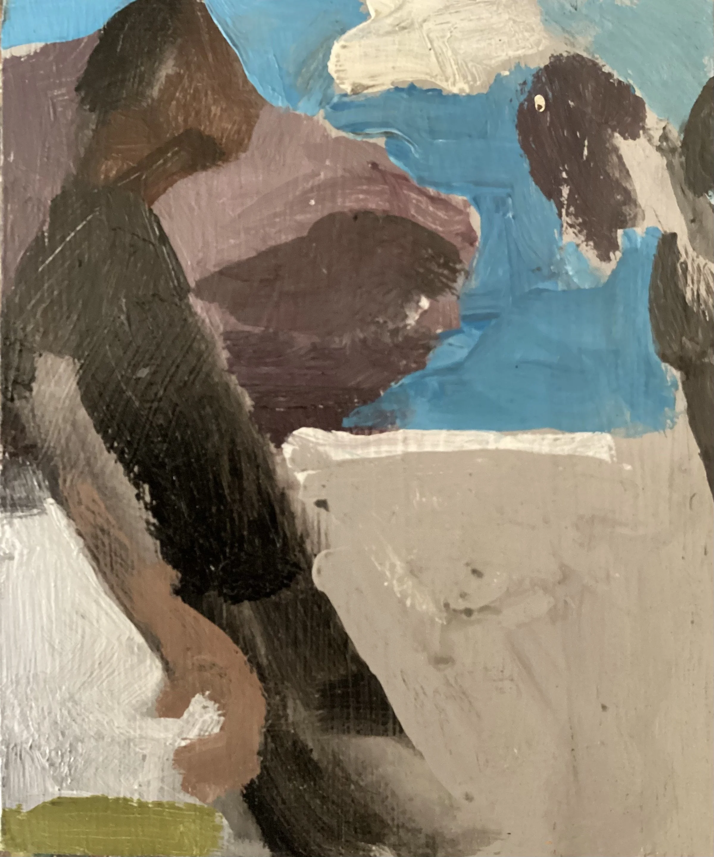 Walk on By (2025), acrylic on board, 16 x 13xm 