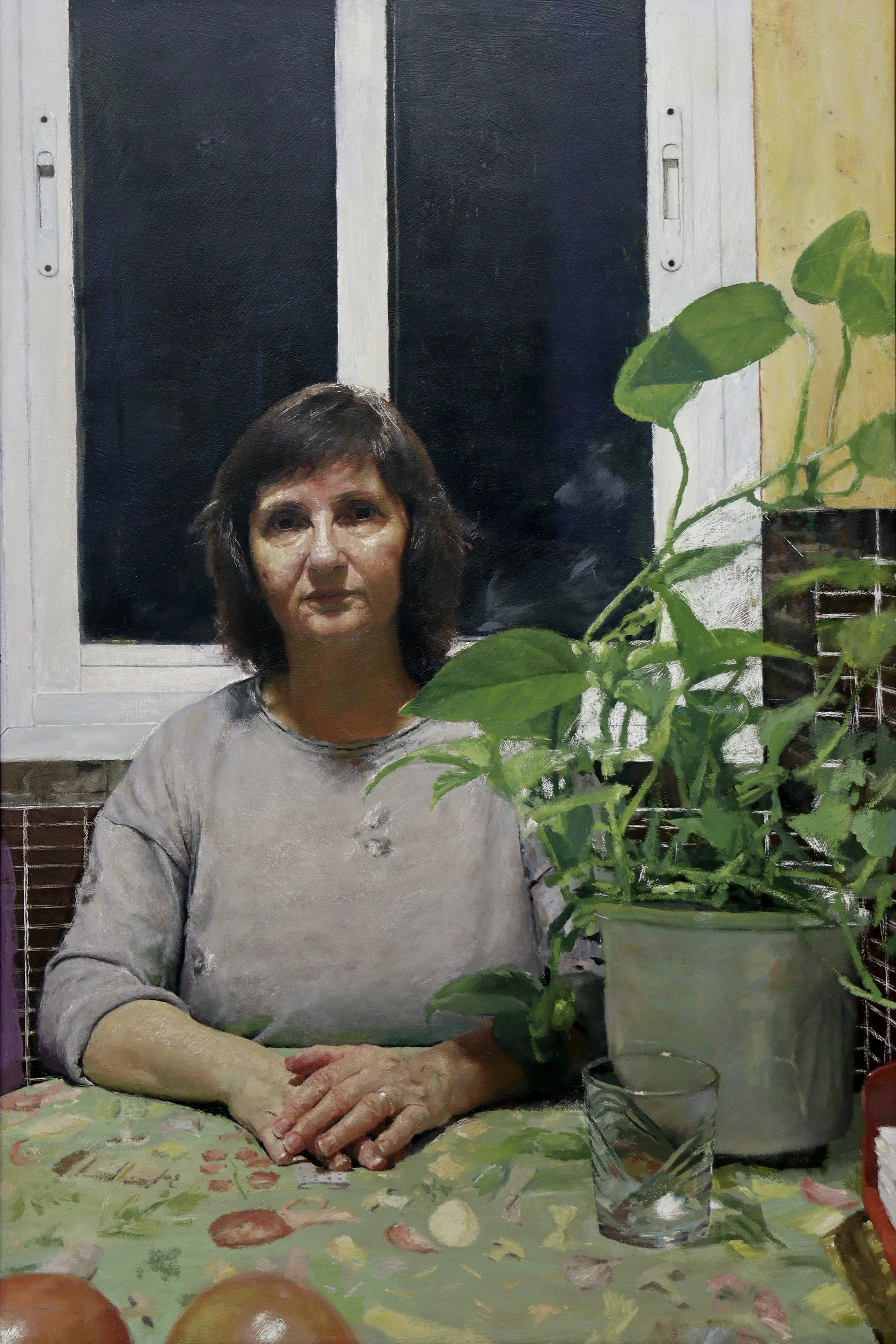 obra de retrato al óleo realista realizado por Santi Pina y Mención de honor en el concurso Figurativas de pintura en el MEAM.