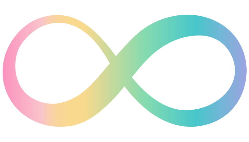 A colourful, abstract, infinity Autism symbol with pastel colours blending into each other.