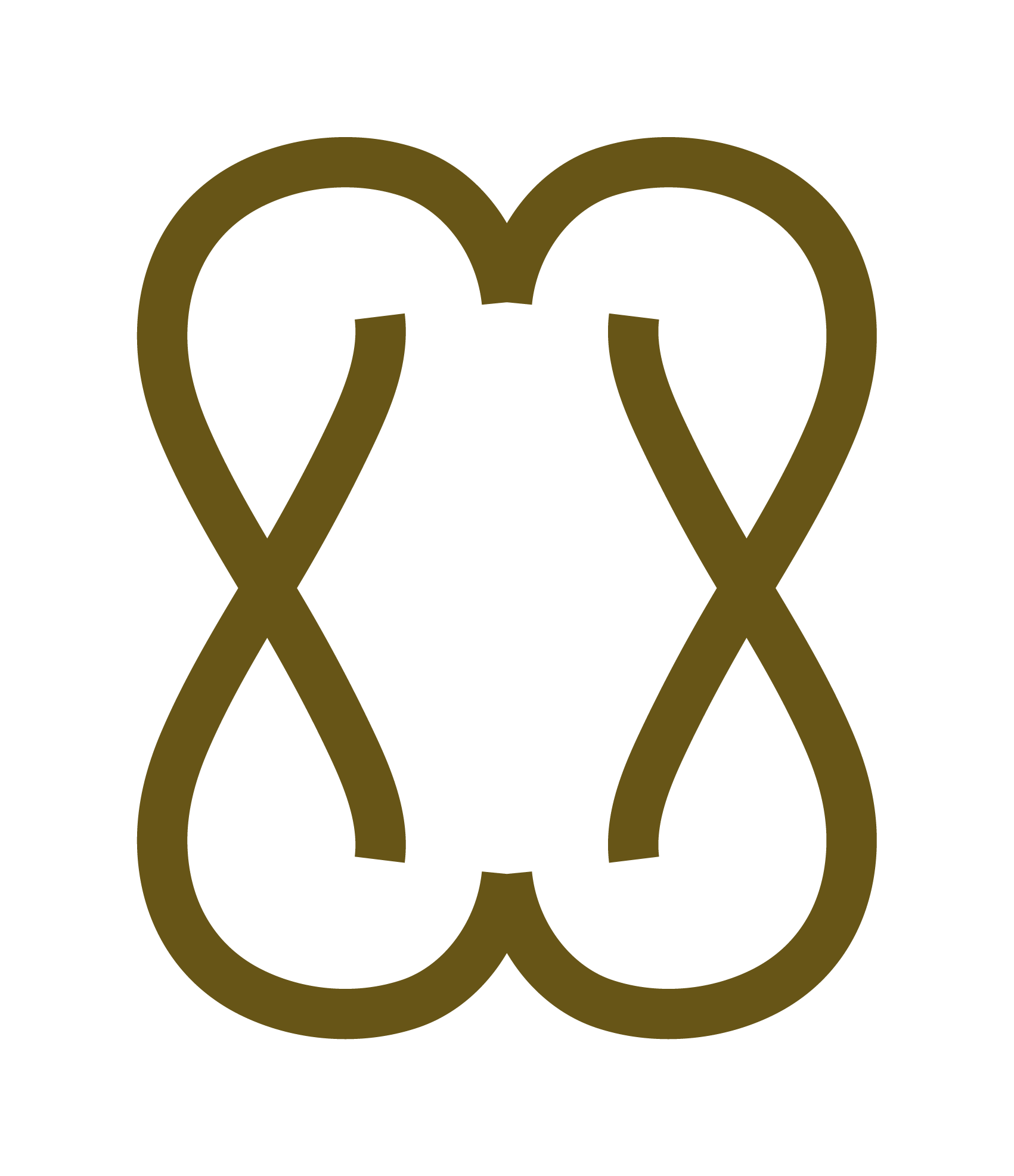 A minimalist logo of a butterfly with symmetrical, stylized wings in gold color on a black background.