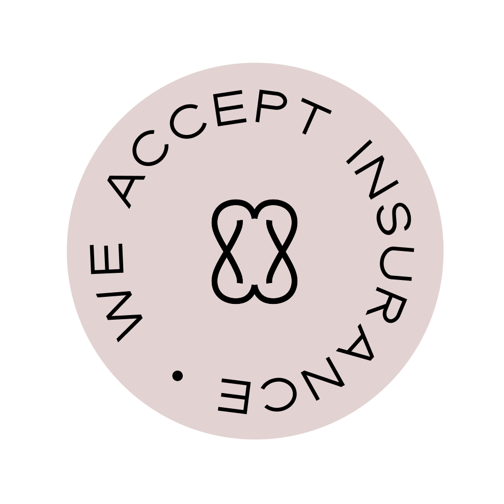 Circular logo with the text 'WE ACCEPT INSURANCE' around the top and bottom edges, and a stylized butterfly in the center.