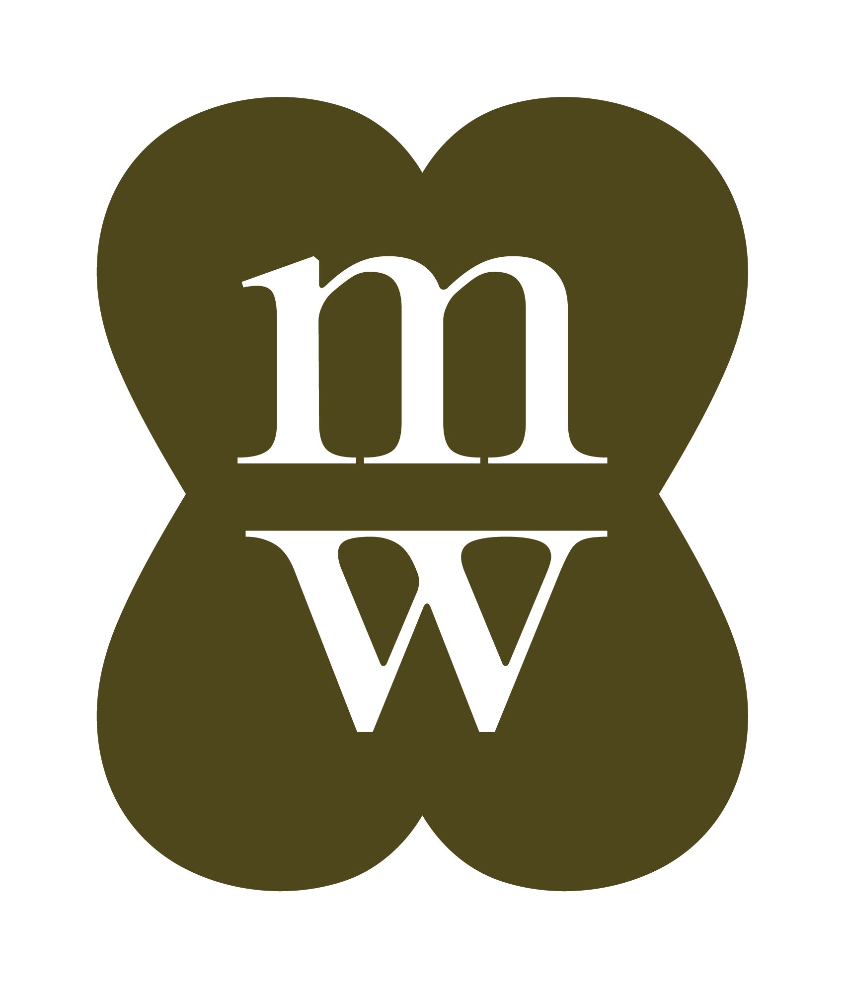 The image shows the M&M's logo with a large letter 'm' and 'w' inside a gold, four-lobed shape, likely representing the M&M's candy.