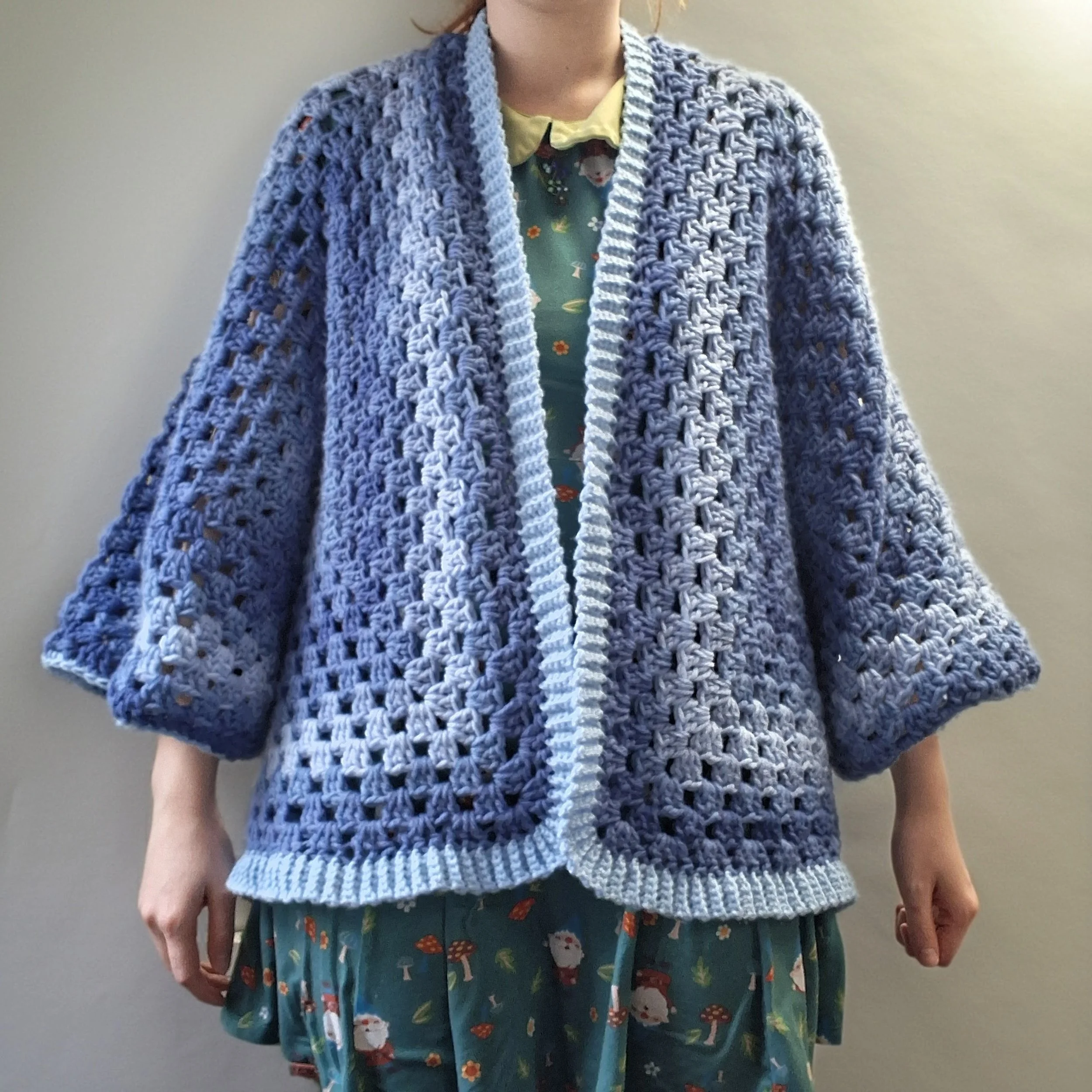 Icy Morning Ombre Crochet Hexagonal Cardigan