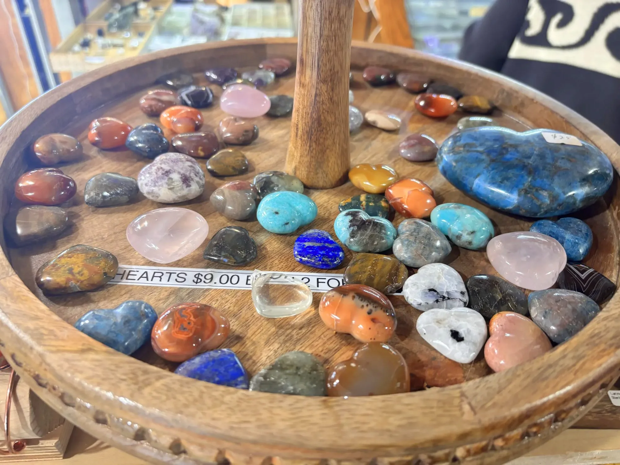 display-polished-gemstone-hearts-multi-variety-wood-tray-freds-rock-shop-putney-vt-hero.webp