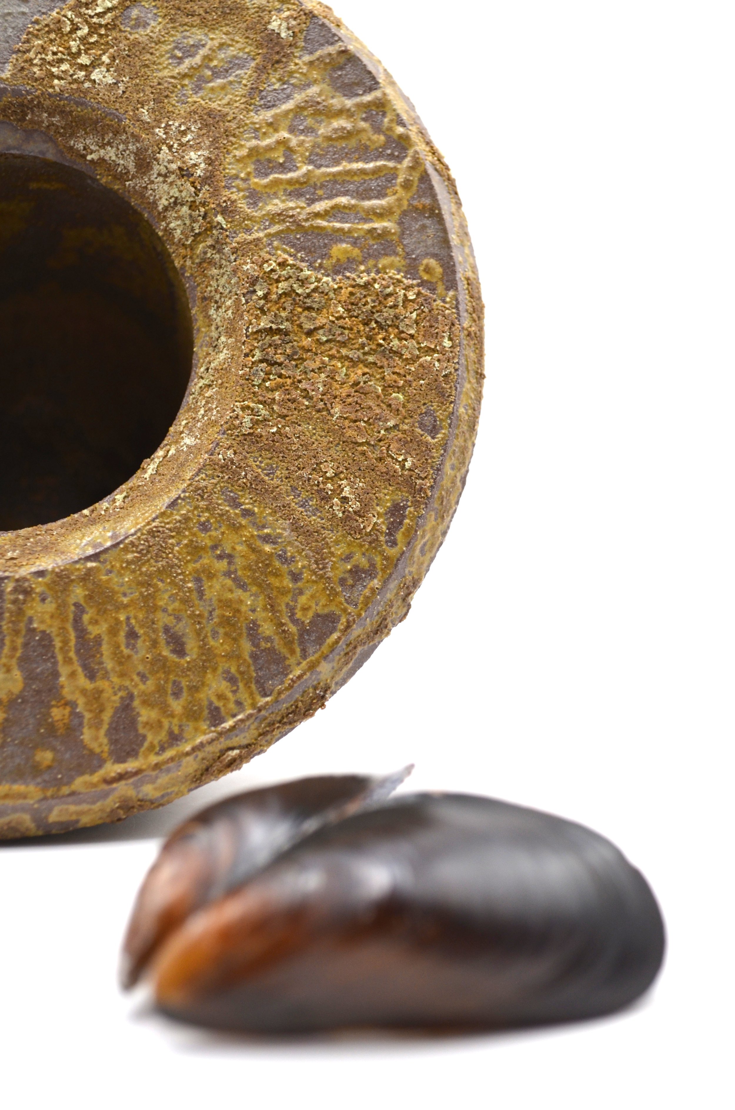 L'Abysse RWDM#1 - Wild Dutch Seashore Clay powder & Discarded Mussel Shells Ash Glaze on Red Clay. 100% Circular Glaze