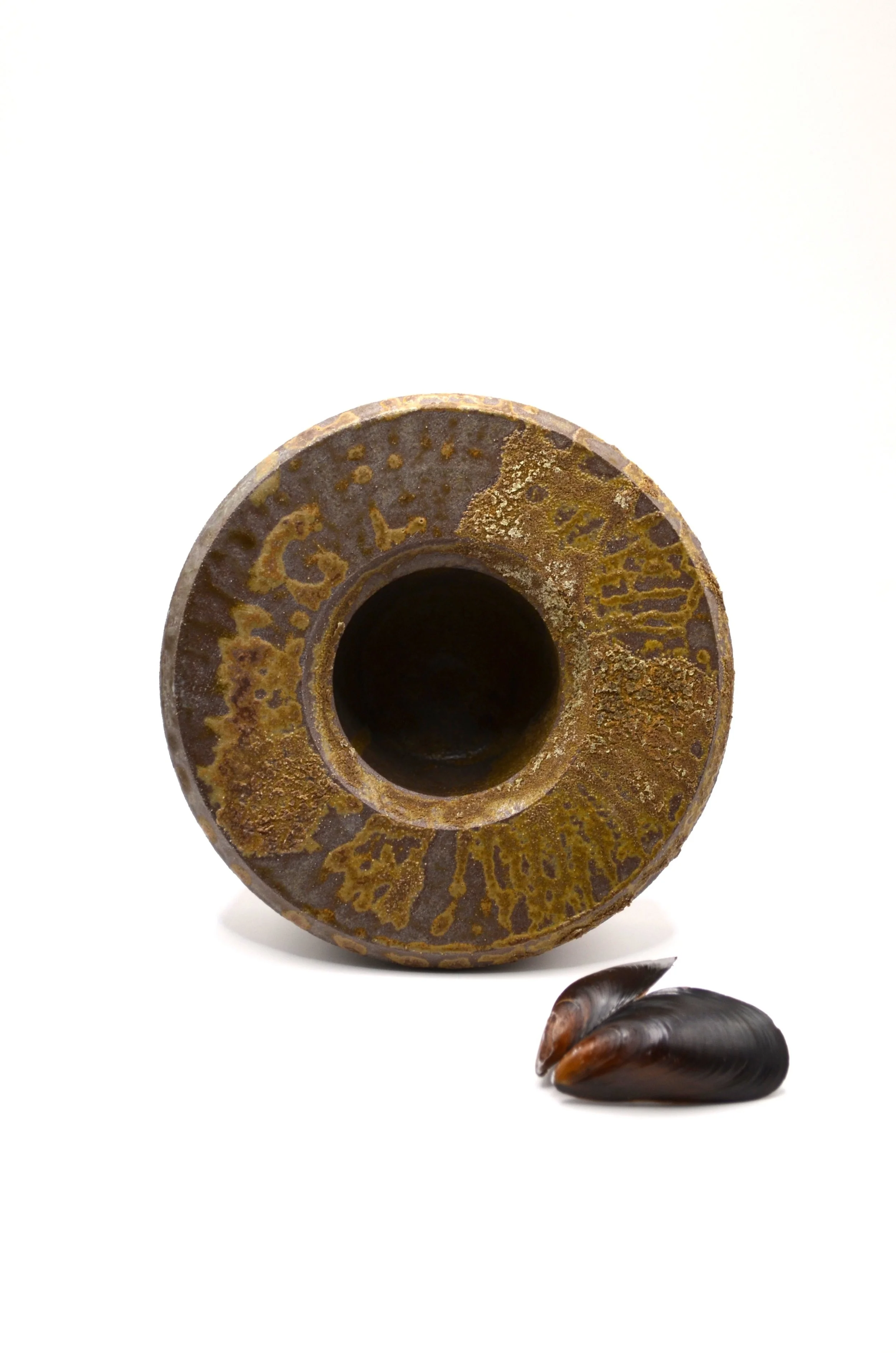 L'Abysse RWDM#1 - Wild Dutch Seashore Clay powder & Discarded Mussel Shells Ash Glaze on Red Clay. 100% Circular Glaze