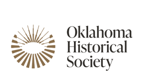 Logo of the Oklahoma Historical Society, featuring a stylized sunburst design in gold and dark text.