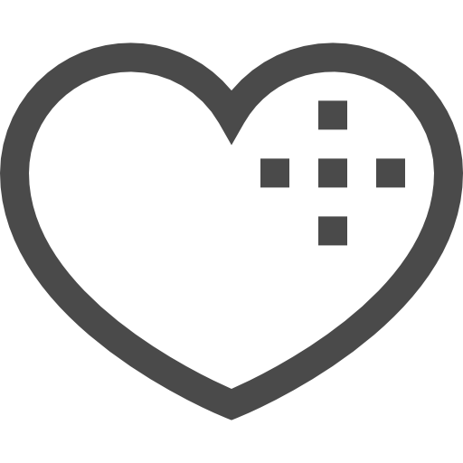 Black heart icon with a horizontal line across and vertical lines on the right side.