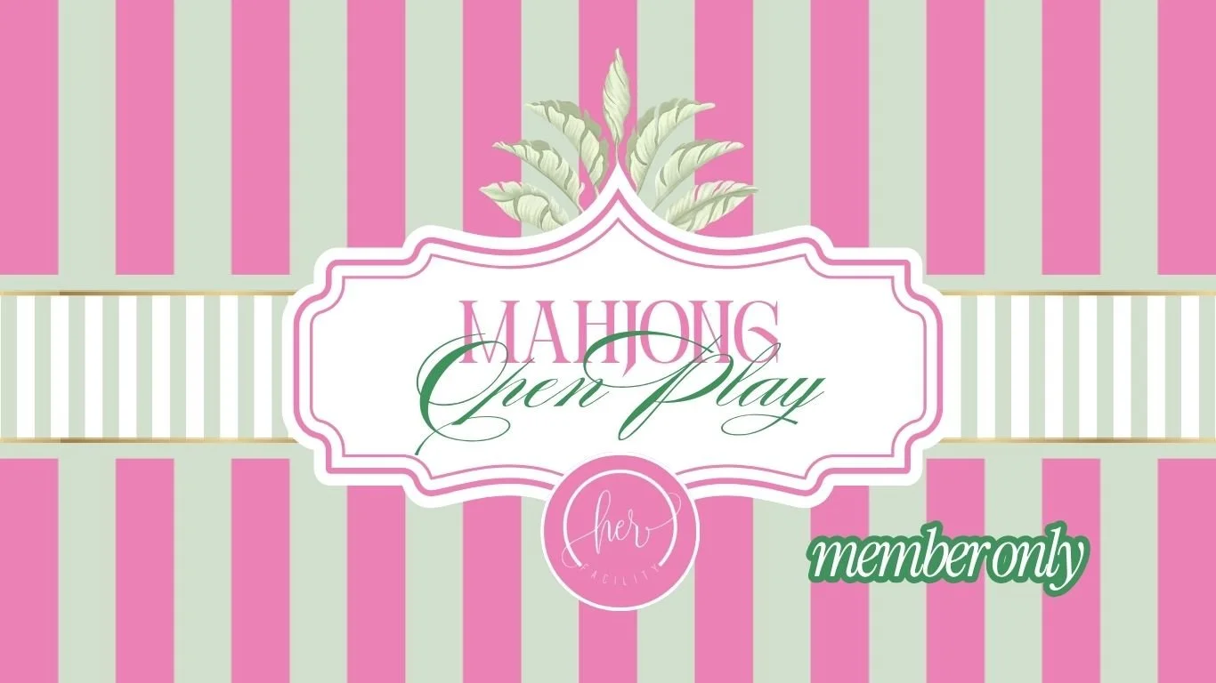 Mint Green and Pink Striped Invitation to Mahjong Open Play at Her Facility Mont Belvieu, a member only event