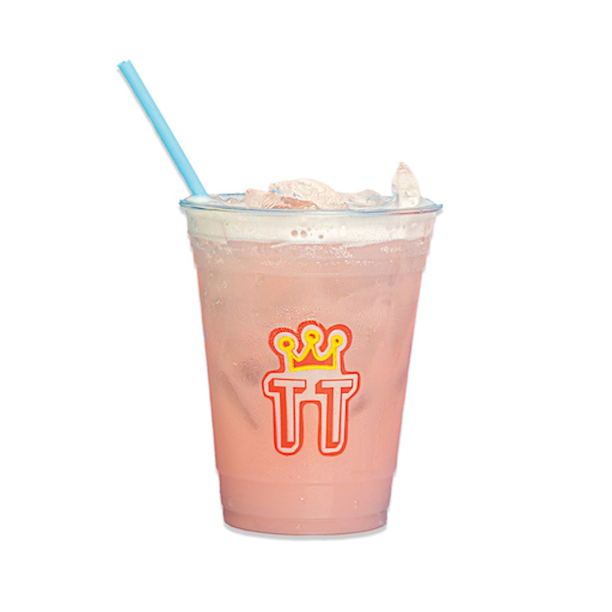 COCO GUAVA MARGARITA in a clear plastic cup filled with ice.