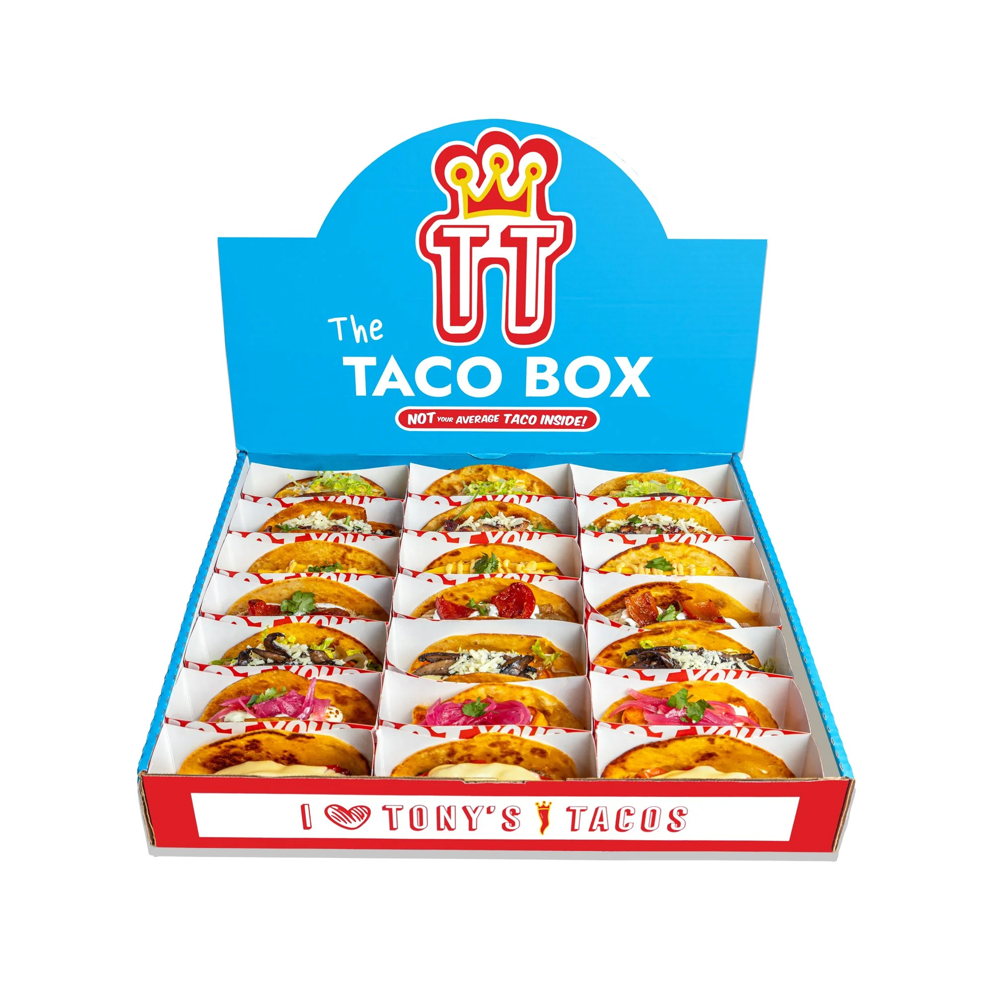 THE TACO BOX (Serves 10+ ppl) A shareable box with 21 tacos (7 sets of 3) — beautifully packed for birthdays, house parties, office lunches, or any get-together. Choose your tacos, we’ll handle the rest.