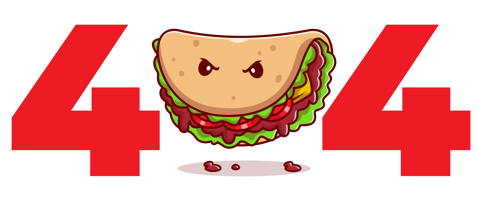 A cartoon angry taco with expressive eyes between the red numbers 44