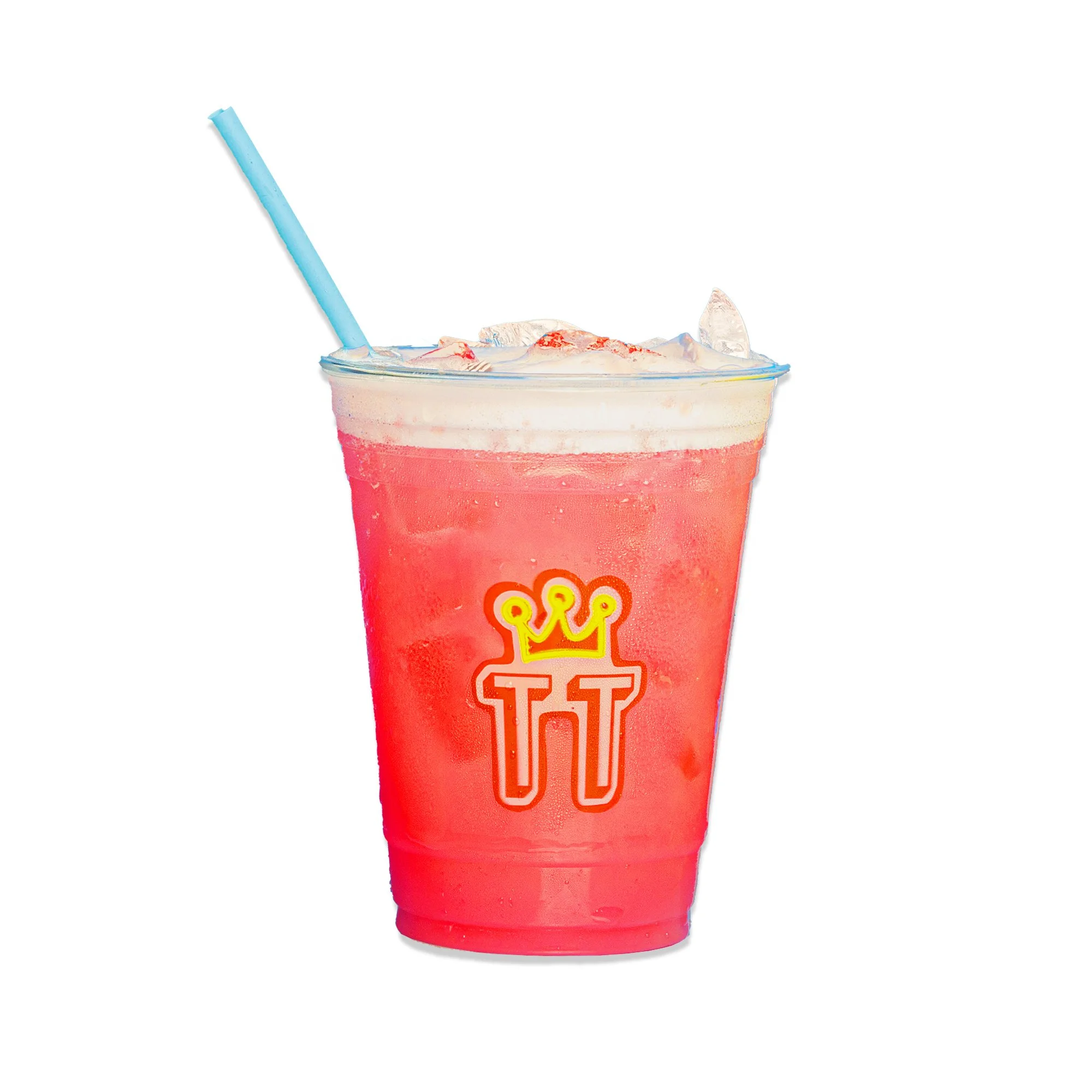 WATERMELON MARGARITA in a clear plastic cup filled with ice.