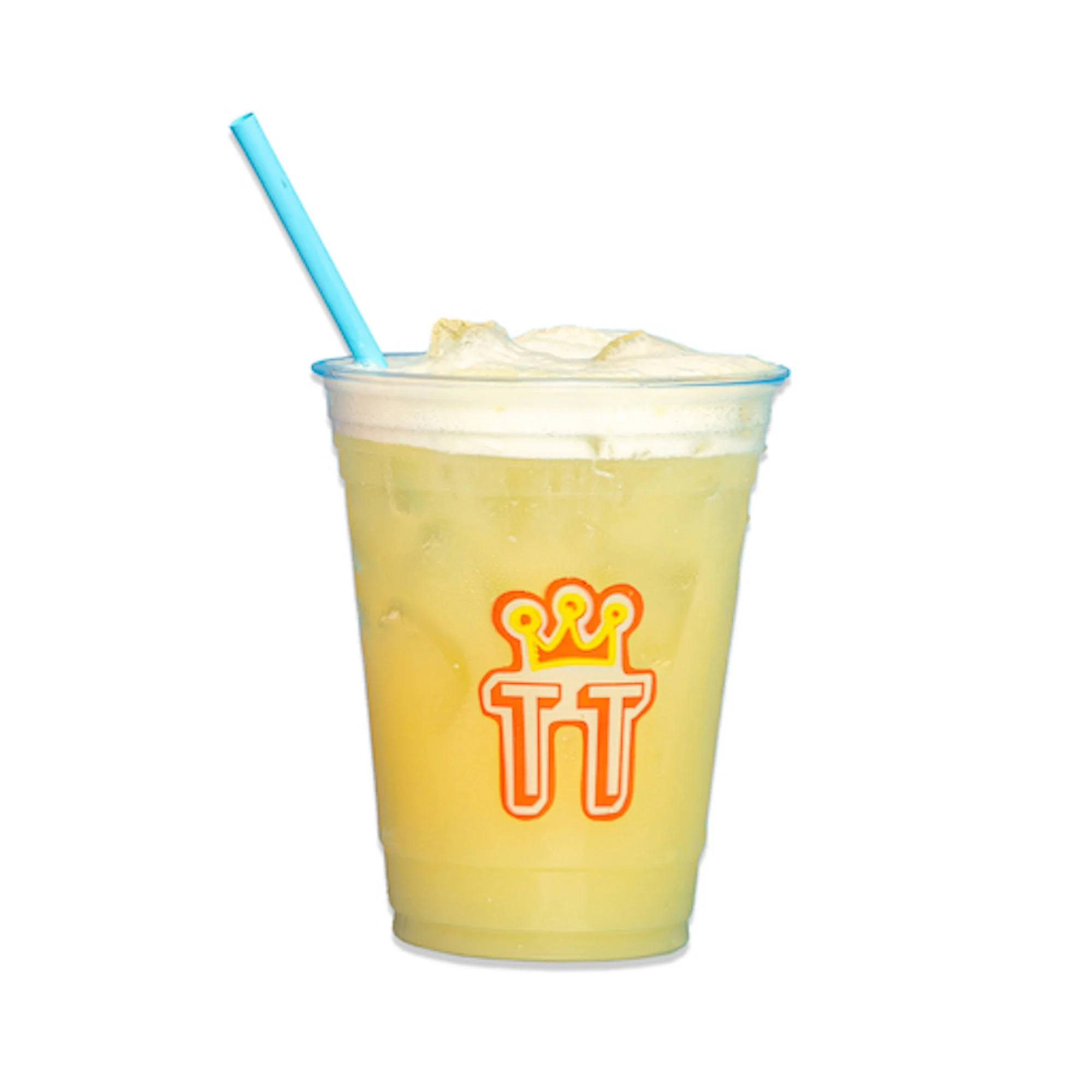 MANGO KIWI MARGARITA in a clear plastic cup filled with ice.