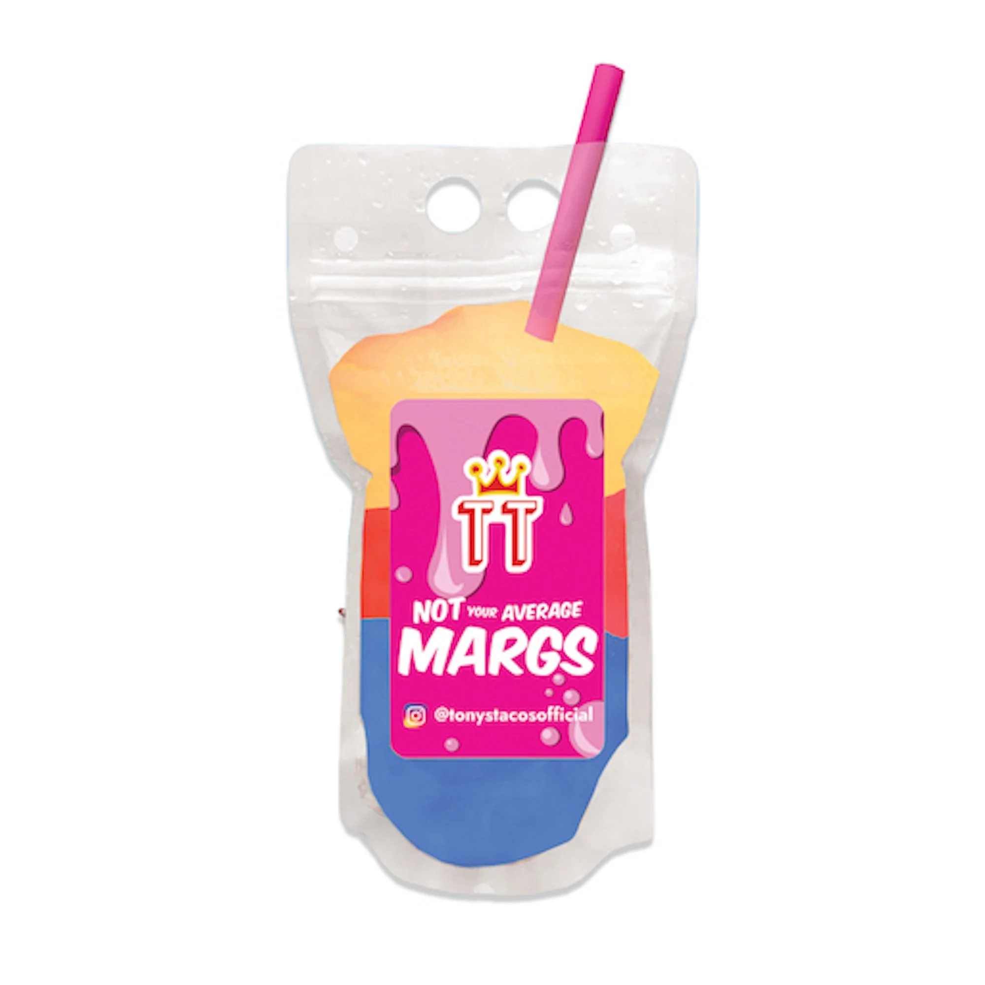 FROZEN RAINBOW Margarita from Tony’s Tacos—a vibrant frozen margarita served in a drink pouch for ultimate convenience. Try Tony’s Tacos “Not Your Average Margs” and elevate your fast casual dining experience.