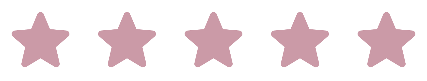 Graphic showing a rating system with five pink stars, with four stars filled in and one star unfilled.