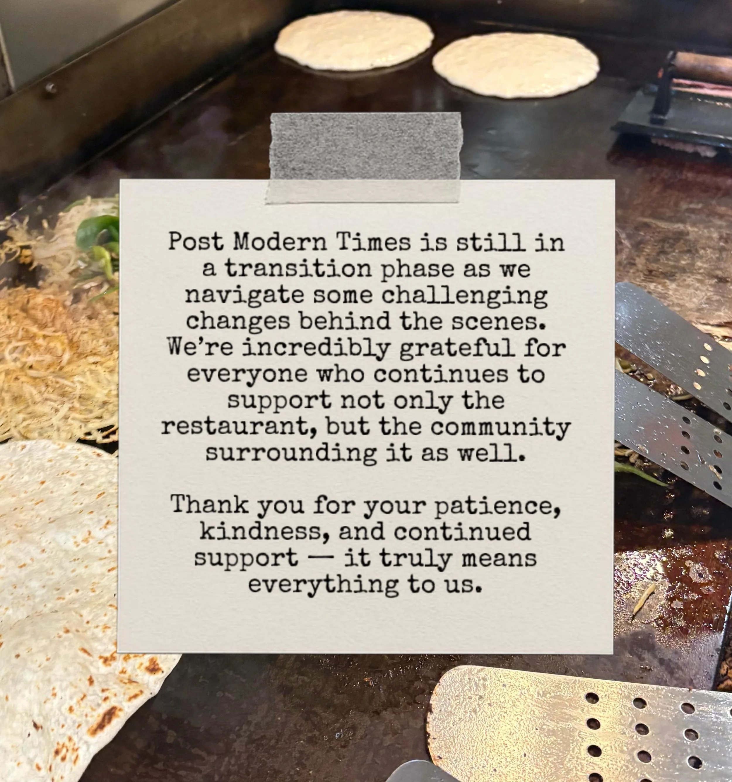 🌟 CAFE UPDATES 🌟

- As Post Modern Times still has growing pains, thank you for your continued support through our transition.

- Friday means donut day! We have cherry vanilla, peanut butter swirl, lemon olive oil &amp; other vegan flavors, stop i