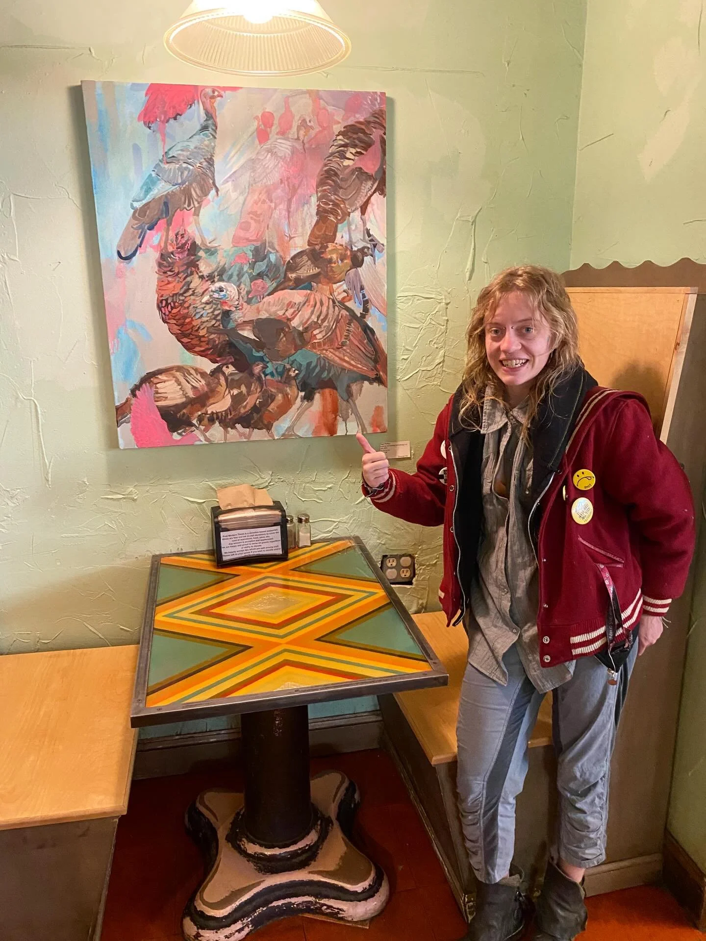 🤍Artist of the month: Sage Phillips 🤍
Sage&rsquo;s bright &amp; colorful oil paintings are a must-see in person! We feel lucky to be surrounded by them on the daily in the cafe.
On display from May 5th - June 9th 
@wolfbitten