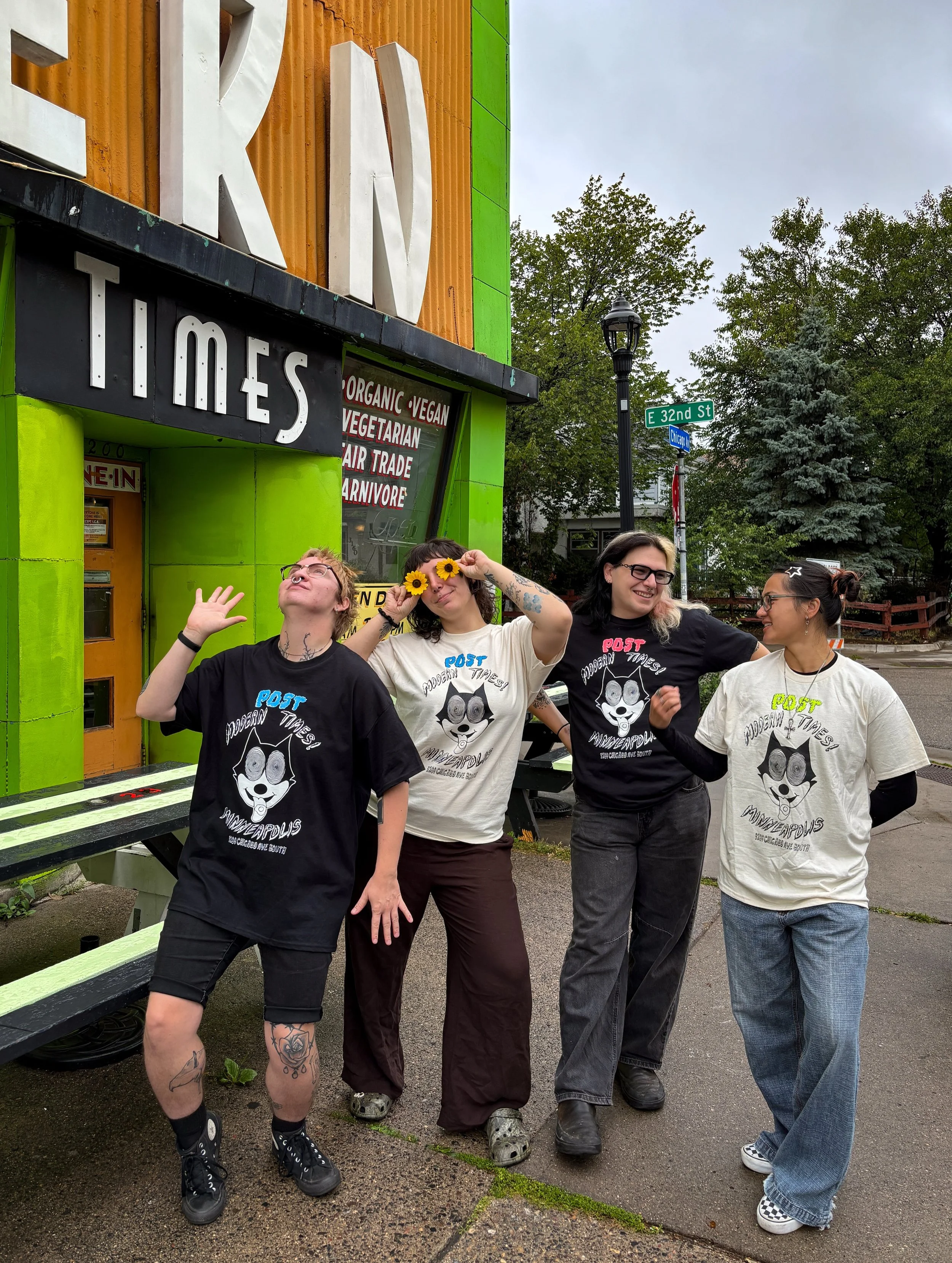 Chase the clouds away and add some color to your wardrobe with our featured Modern Times and Post Modern Times tees 🏃&zwj;♂️🏃&zwj;♀️💨 Mixed styles including our 1:1 hand-dyed tees available at our cafe and online @ moderntimesmpls.com 🌈🌀 
Which 