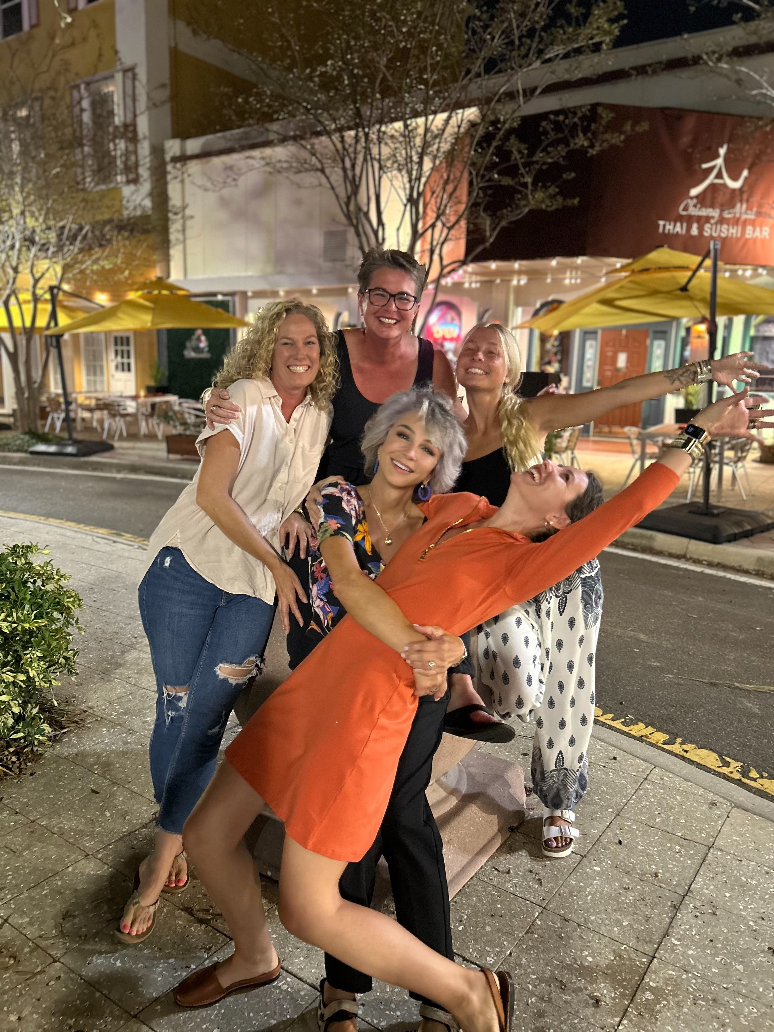 Five women known as the founding members of Roaring Sisters - a non-profit org in Florida, enjoying a rare dinner together in Clearwater Florida.