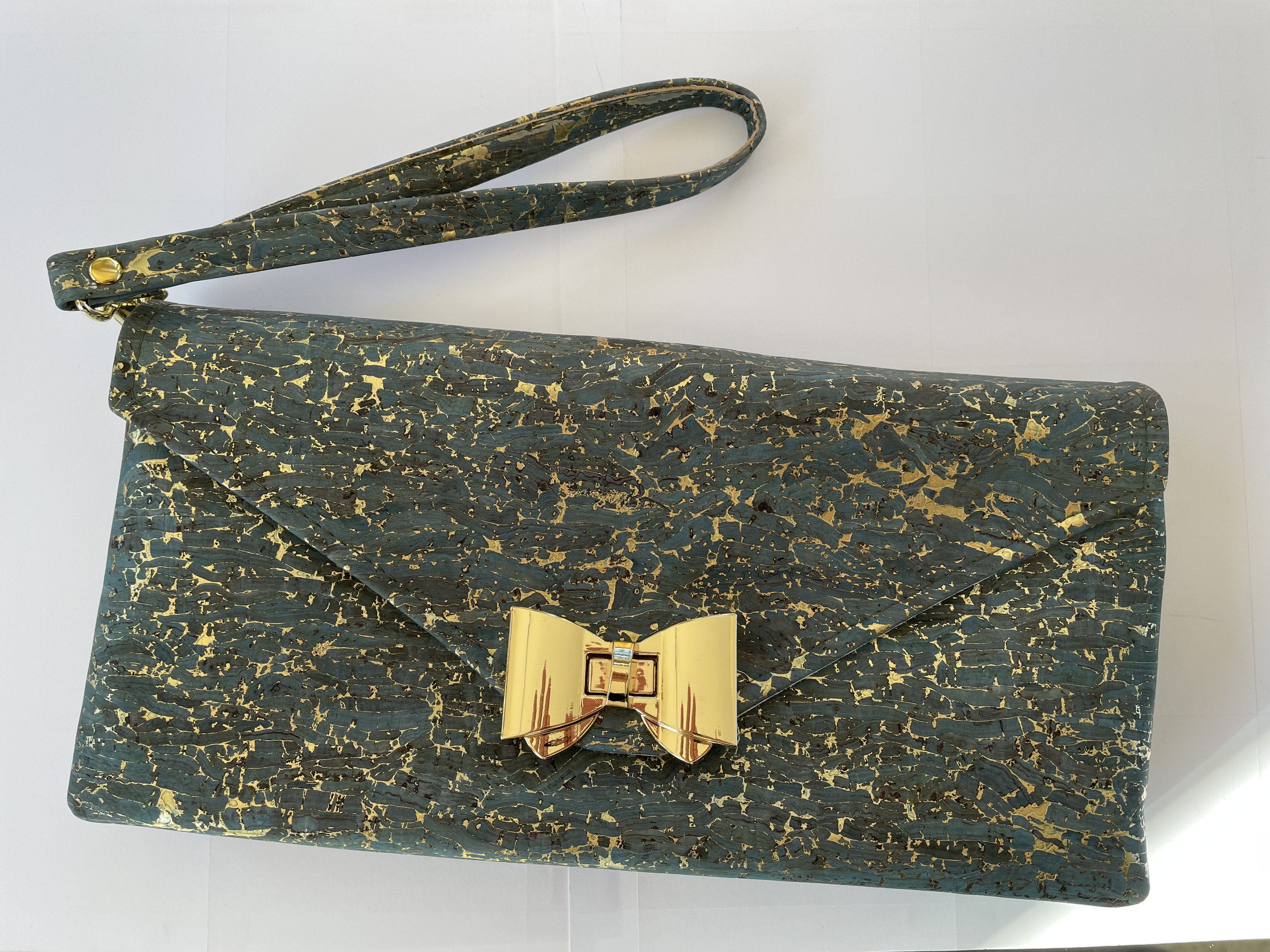 Eco Chic Cork Clutch Purse -Gold Marbled Green/Turquoise