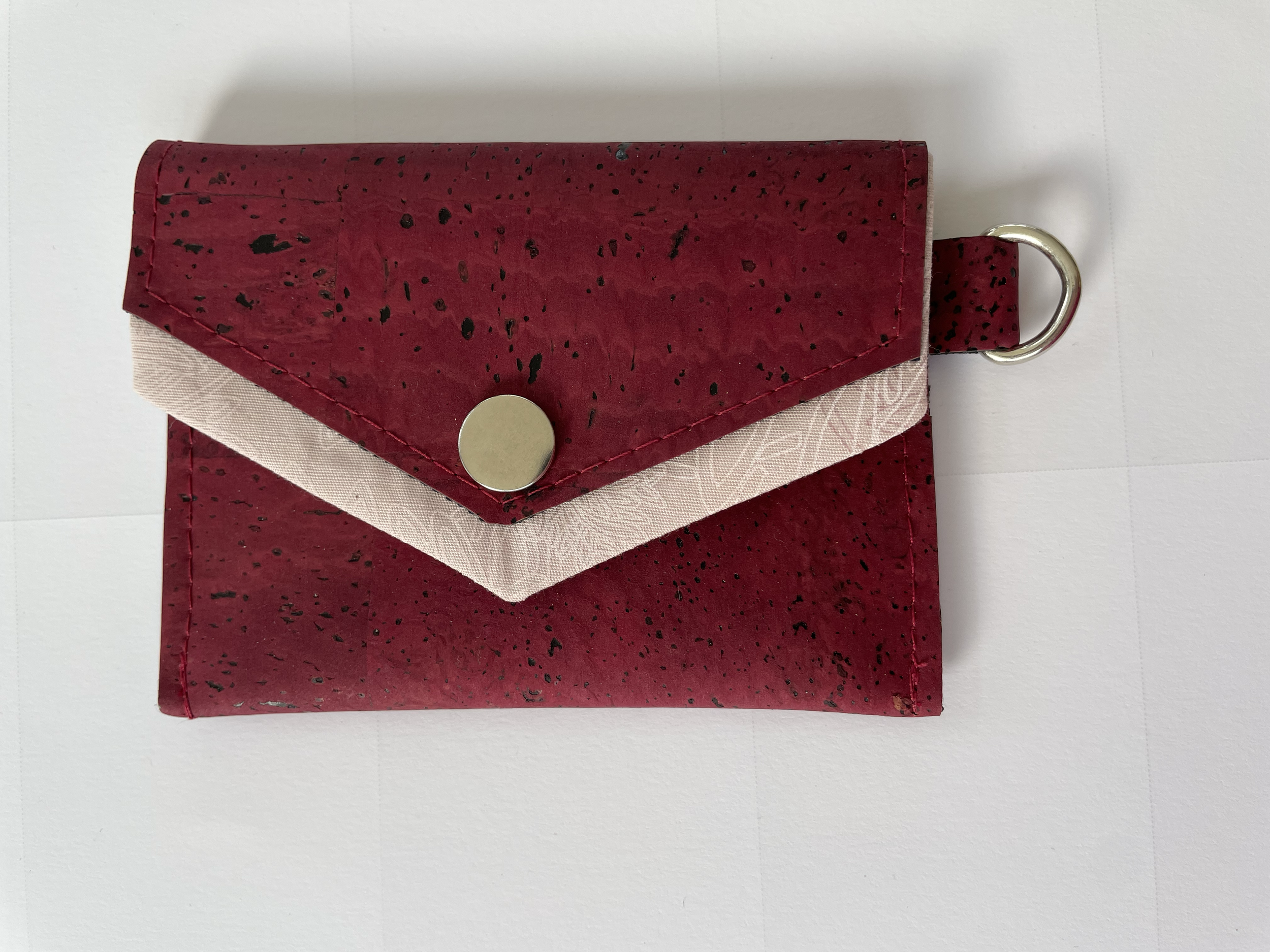 Eco-Friendly Red Cork Card Wallet with D Ring and RFID Protection