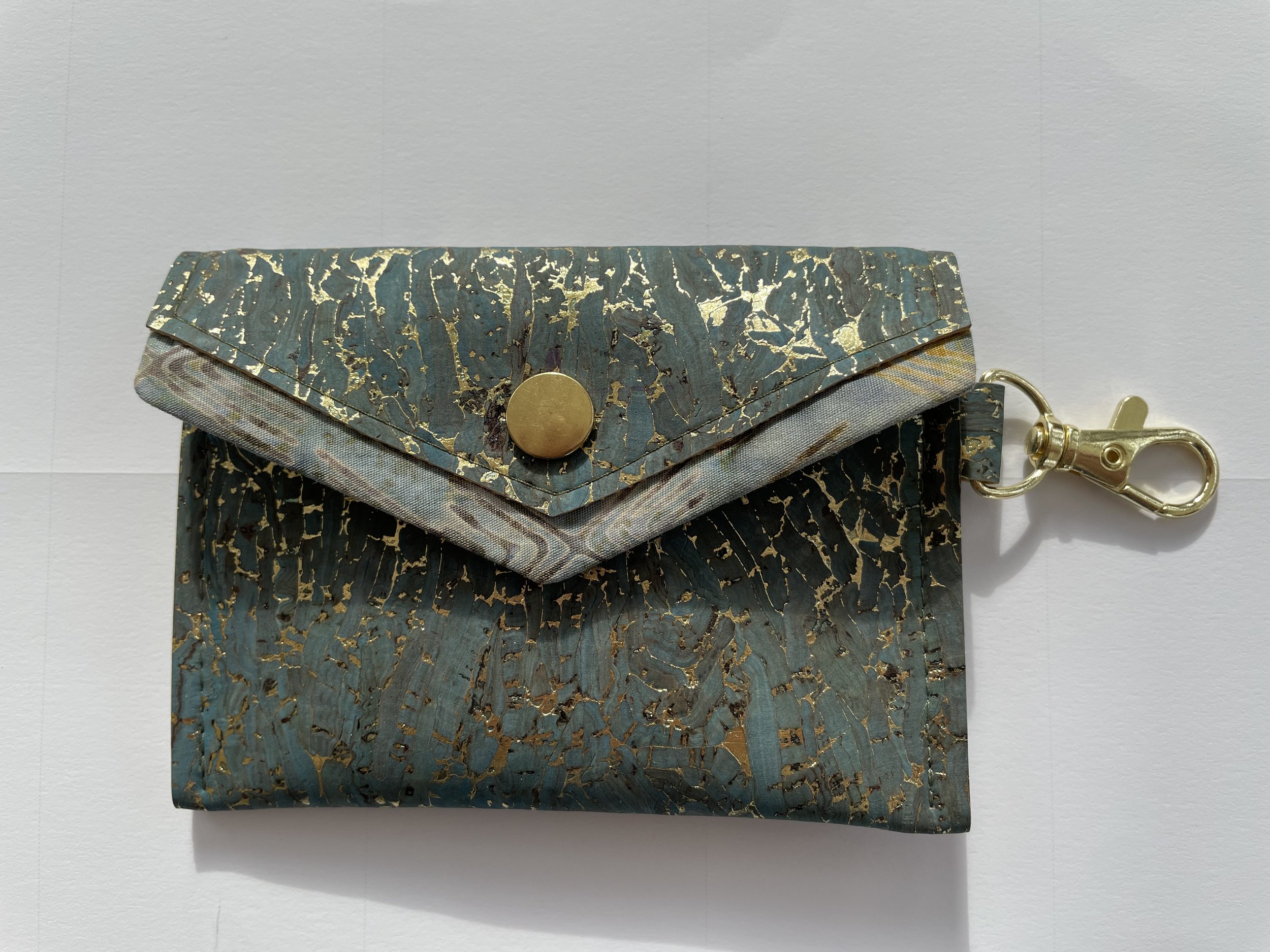 Eco-Chic Green Turquoise Cork Card Wallet with Gold Accent