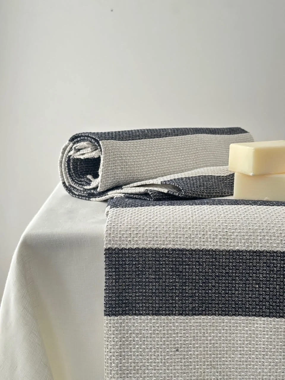 Stripe Towel Black on Grey