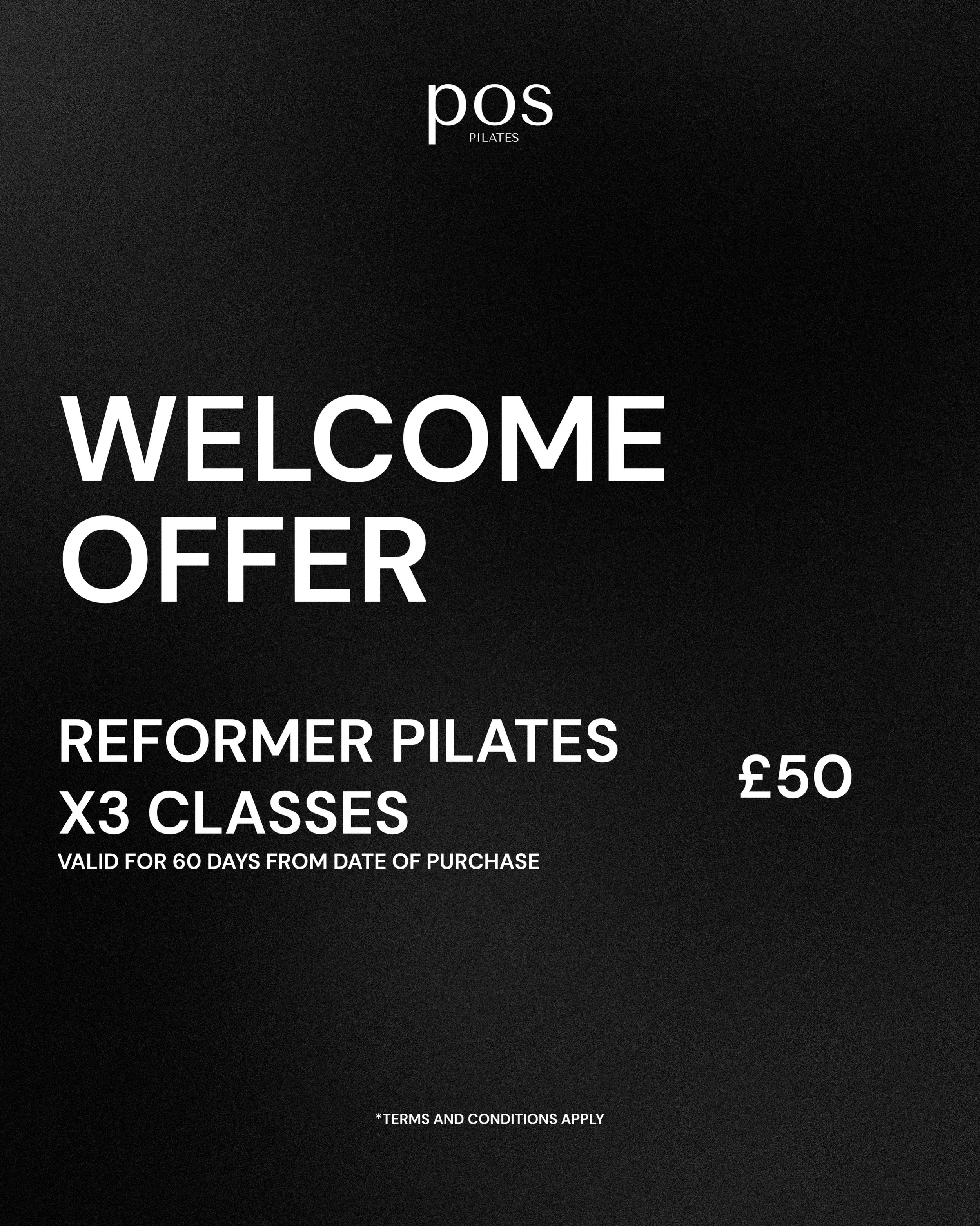 WELCOME OFFER

3 reformer Pilates classes for &pound;50 &mdash; meaning one class is completely free.

A perfect way to get started at Pos Pilates.

Purchase your welcome offer now &mdash; link in bio.