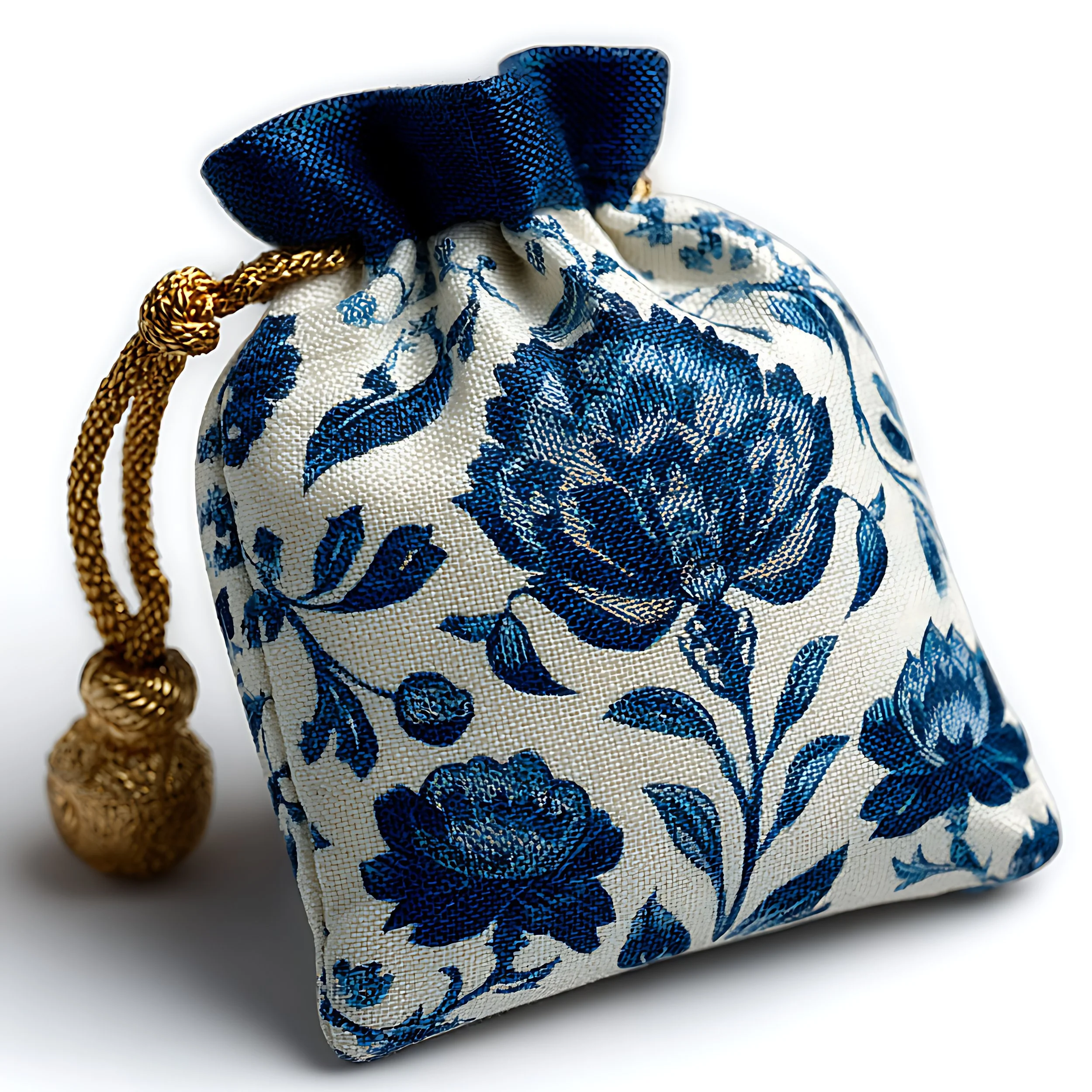 Photo of a blue and white gift bag.