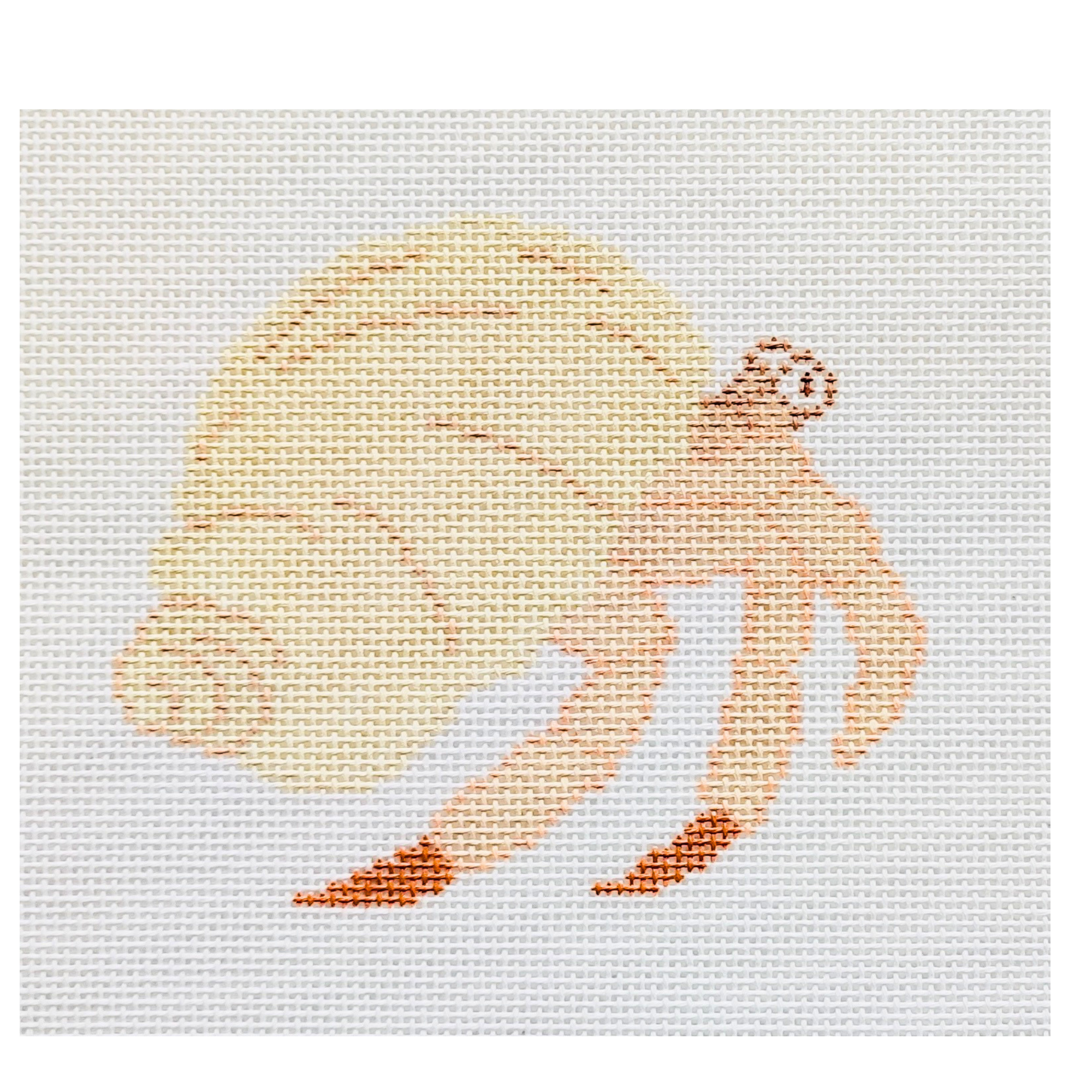 Needlepoint design of a hermit crab on a white background.